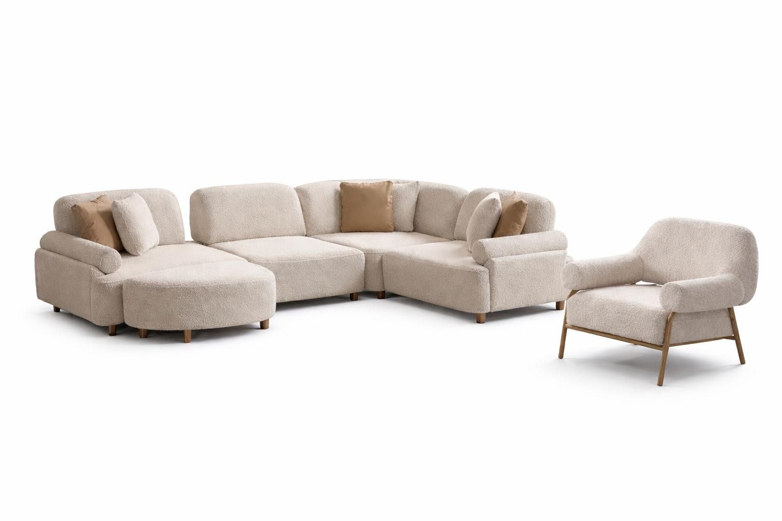 JVmoebel Wohnlandschaft Wohnzimmer Set Modern Weiß Ecksofa U-Form Designer-Set Minimalismus, 6 Teile