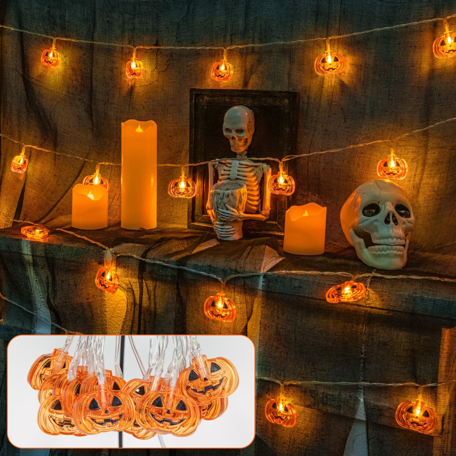 nsihing LED-Lichterkette Halloween Lichterkette 3 m, 20 LED, Batteriebetrieben, IP65, Für Innen & Außen, Ideal für Kürbis- & Halloween-Dekoration – Bild 5 von 5
