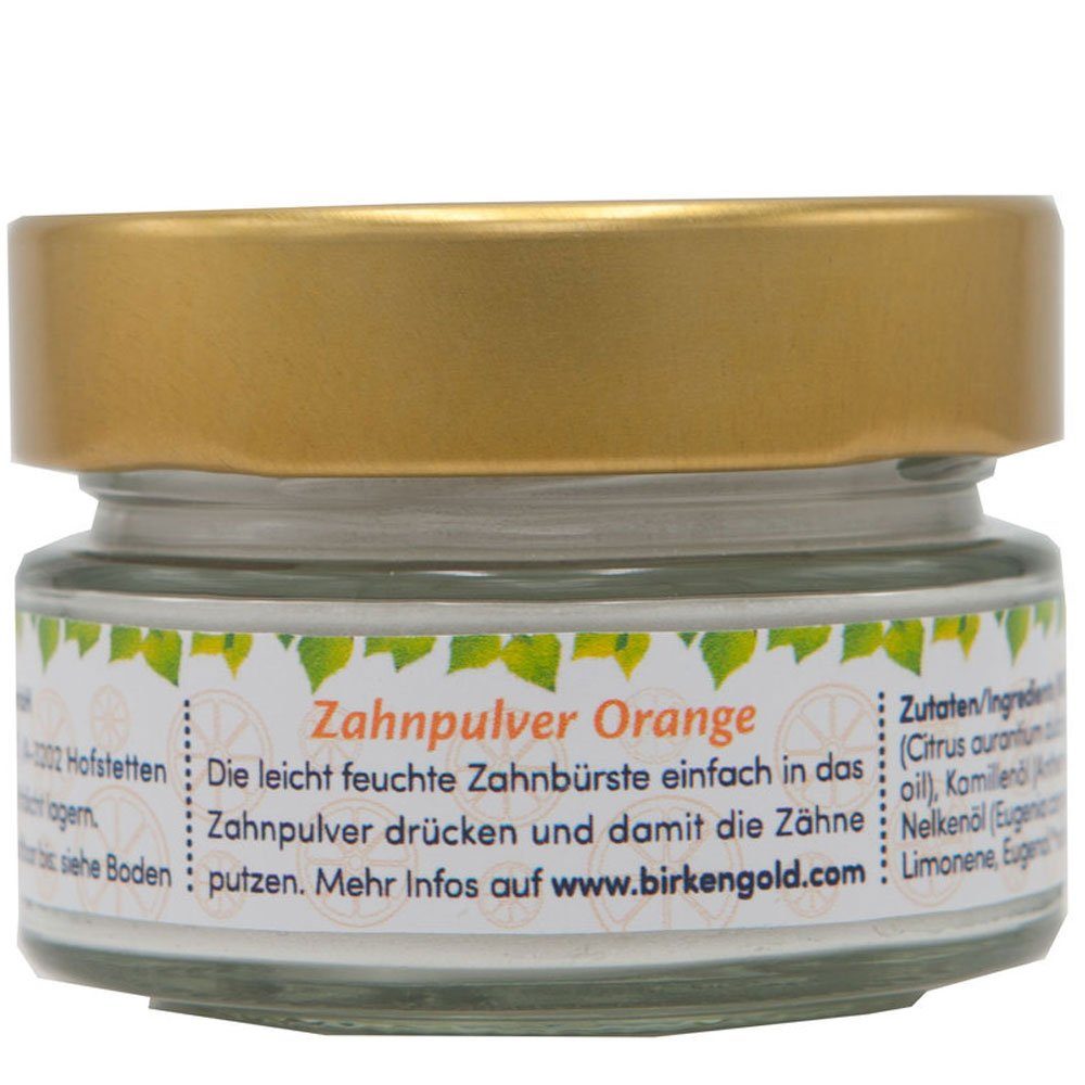 Birkengold Zahnpasta Zahnpulver Orange Glas, Gold, 30 g