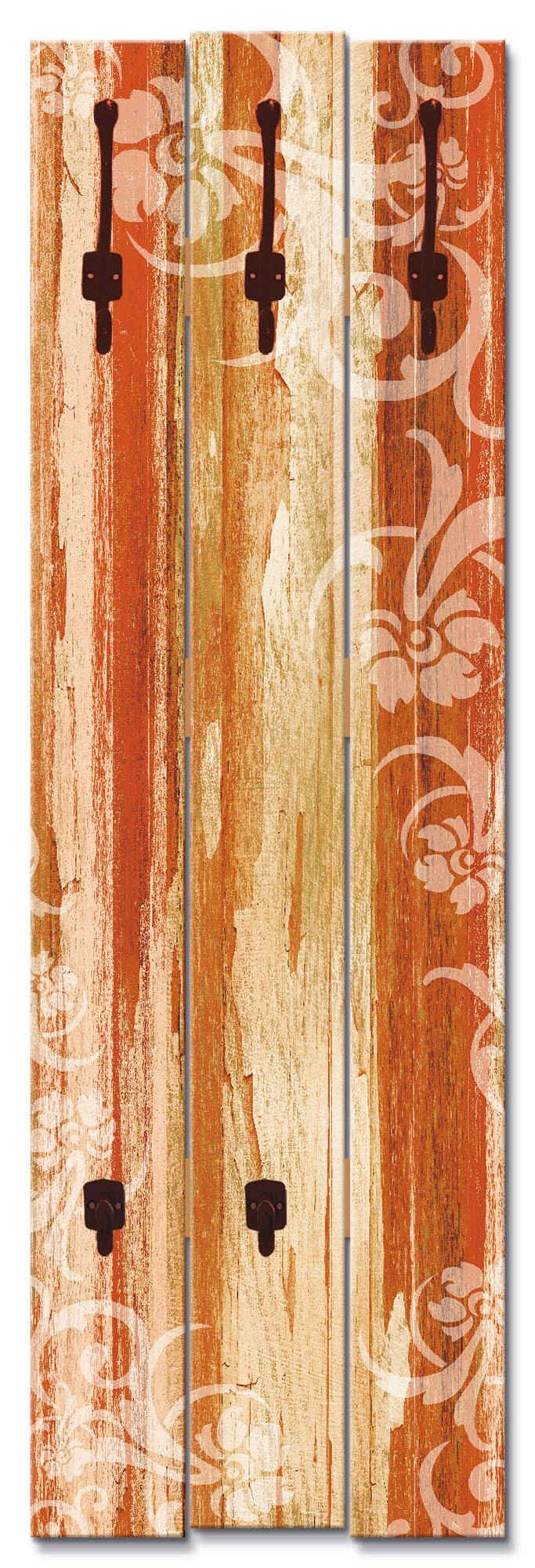 Artland Garderobenleiste »Blumenornamente im alten Stil«, platzsparende Wandgarderobe aus Holz mit 5 Haken, geeignet für kleinen, schmalen Flur, Flurgarderobe