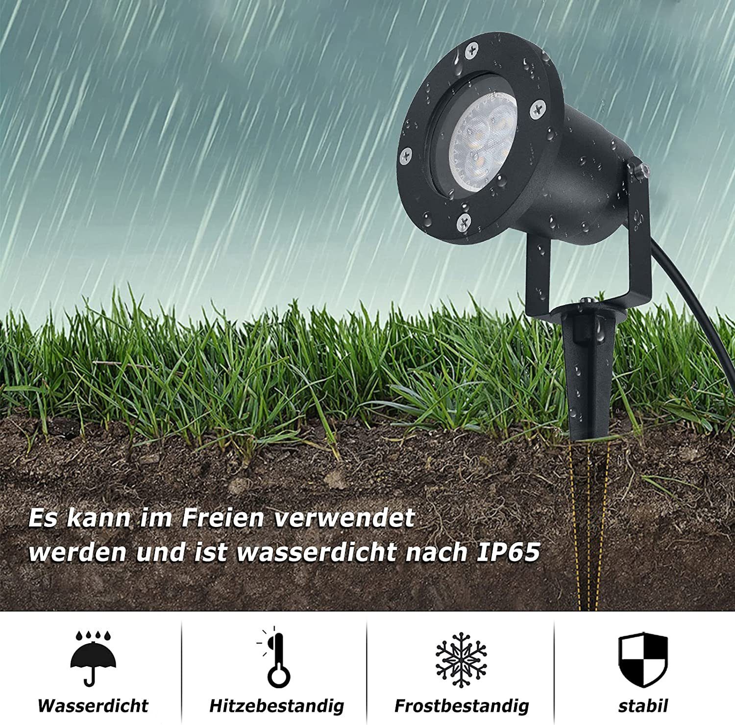 Gartenleuchten LED X 4 UISEBRT Erdspieß, Gartenstrahler Warmweiß 3w Warmweiß IP65 mit