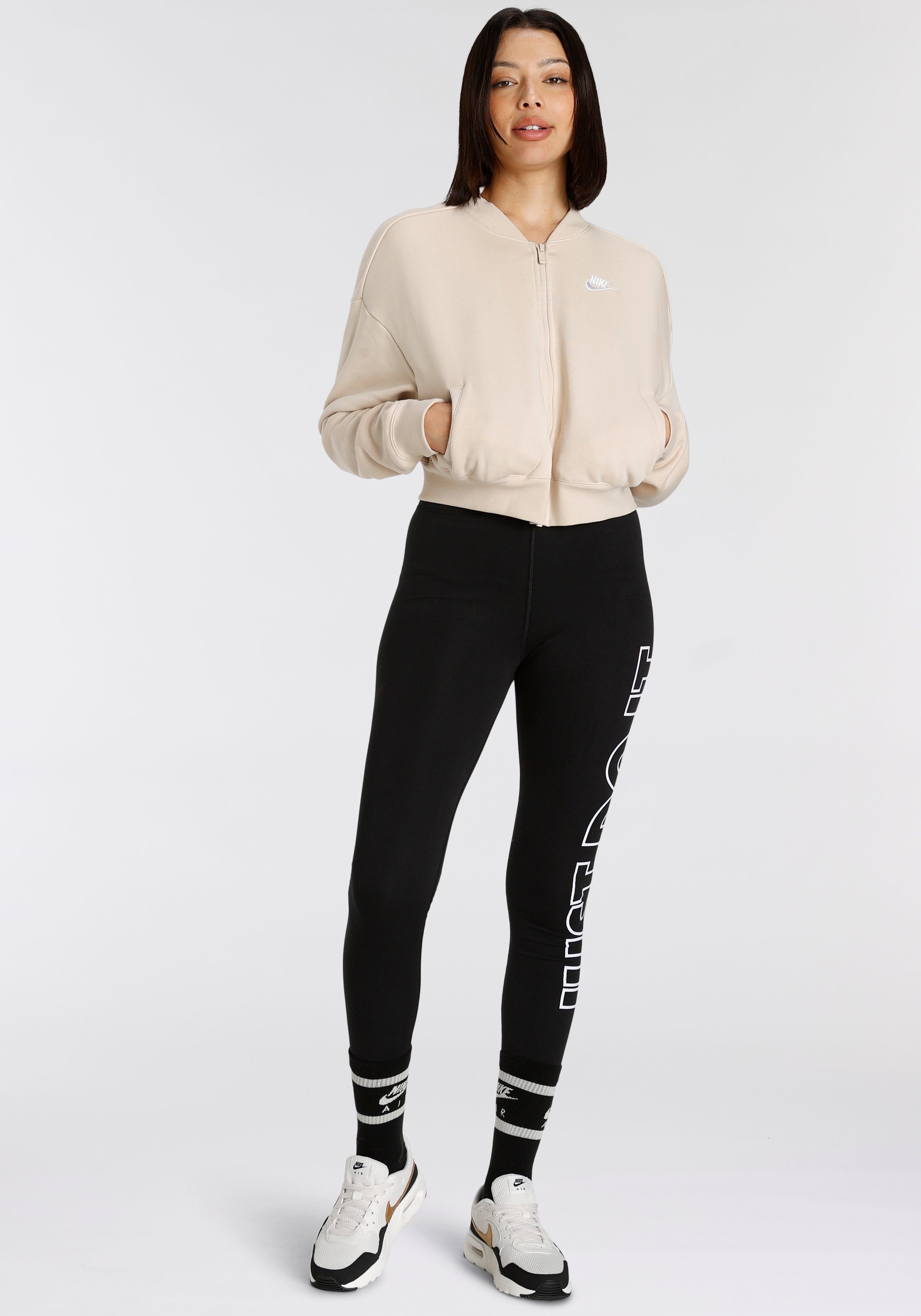 Nike FULL-ZIP Sportswear CROPPED WOMEN'S SANDDRIFT/WHITE CLUB OVERSIZED Sweatjacke JACKET FLEECE
