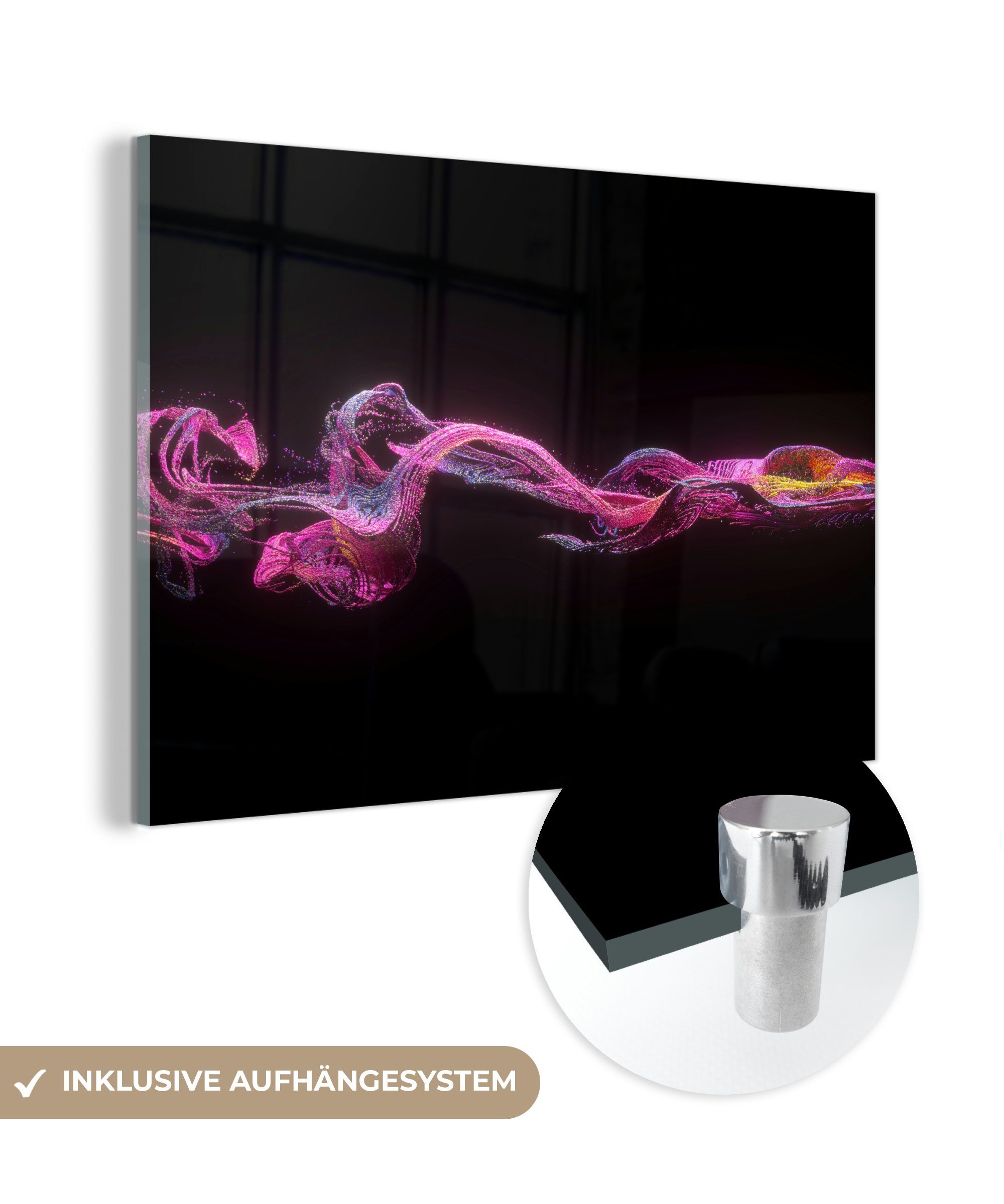 MuchoWow Acrylglasbild Abstraktes Bild rosa Partikel, (1 St), Acrylglasbilder Wohnzimmer & Schlafzimmer