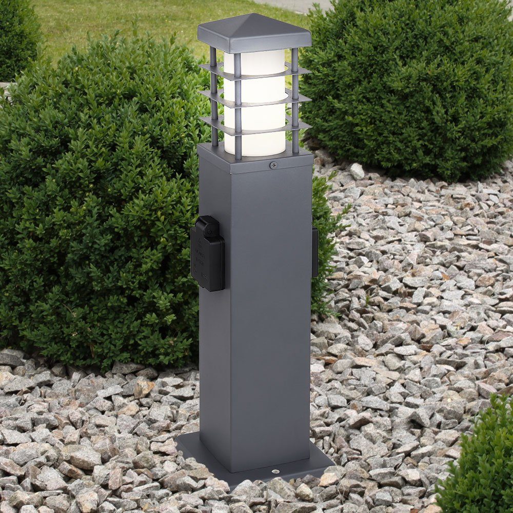 etc-shop LED Außen-Stehlampe, Leuchtmittel inklusive, Warmweiß, Außen Steh Leuchte 2x Garten Steckdose Edelstahl-