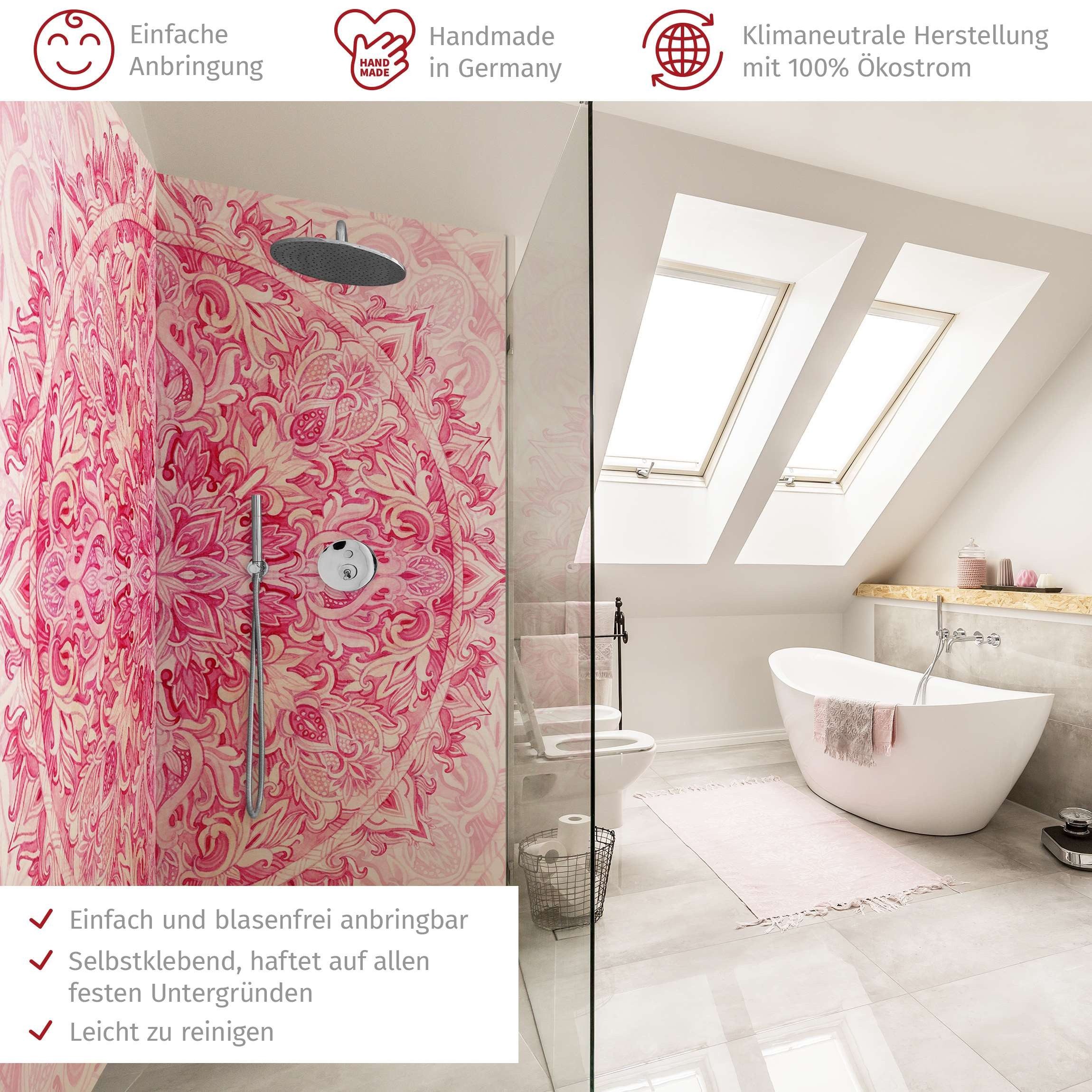 Thumbnail - Bilderdepot24 Badrückwand Mandala pink Duschrückwand ohne Bohren Dusche Aquarell, (2-tlg., Hart-Folie Smart matt 0,35 mm...
