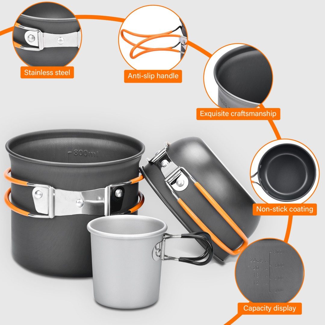 Kityhome Topf-Set Klappbares Camping-Kochset Leicht & Kompakt-grau, (Leicht & Kompakt, Stabil & Langlebig), Hitzeisolierte Griffe
