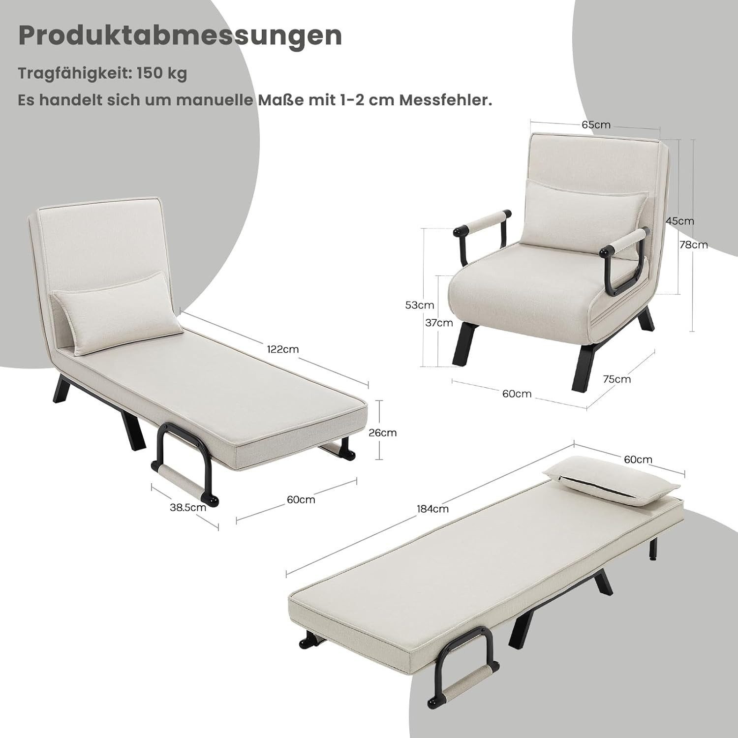 Woltu Schlafsofa, 1 Teile, Schlafsessel 3 in 1, mit Bettfunktion, Sofabett Gästebett