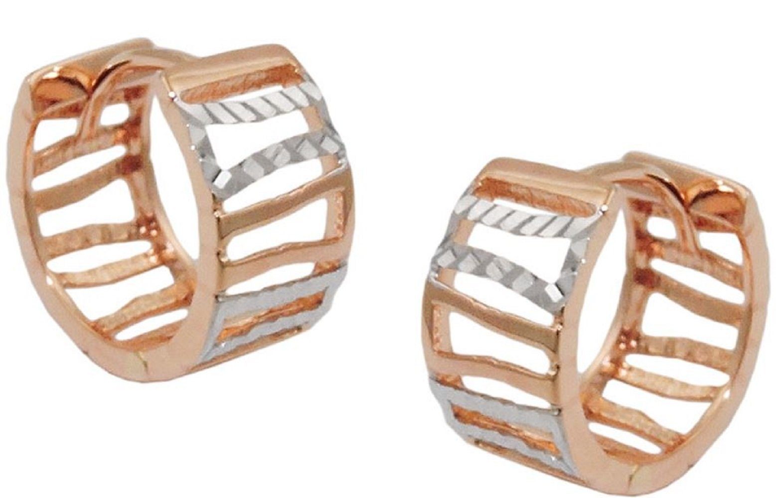 unbespielt Paar Creolen Ohrringe Rotgold-Bicolor-Optik 375 Gold 12 x 6 mm Diamantschliff, Goldschmuck für Damen