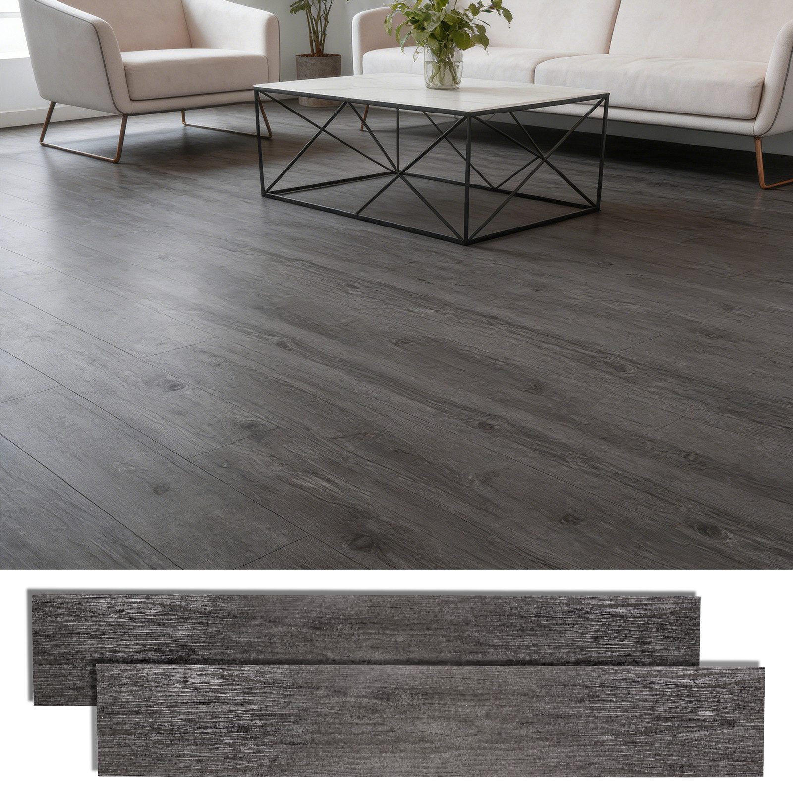 LEMLIT Vinylboden 5m² Vinylboden PVC Bodenbeläge, 36 Stück Selbstklebende Bodenfliesen, fast auf jeder Oberfläche anwendbar, 36 Stück, 36 Dielen, Laminatboden Vinyl Fliesen Klebefliesen Bodenbelag für Wohnzimmer