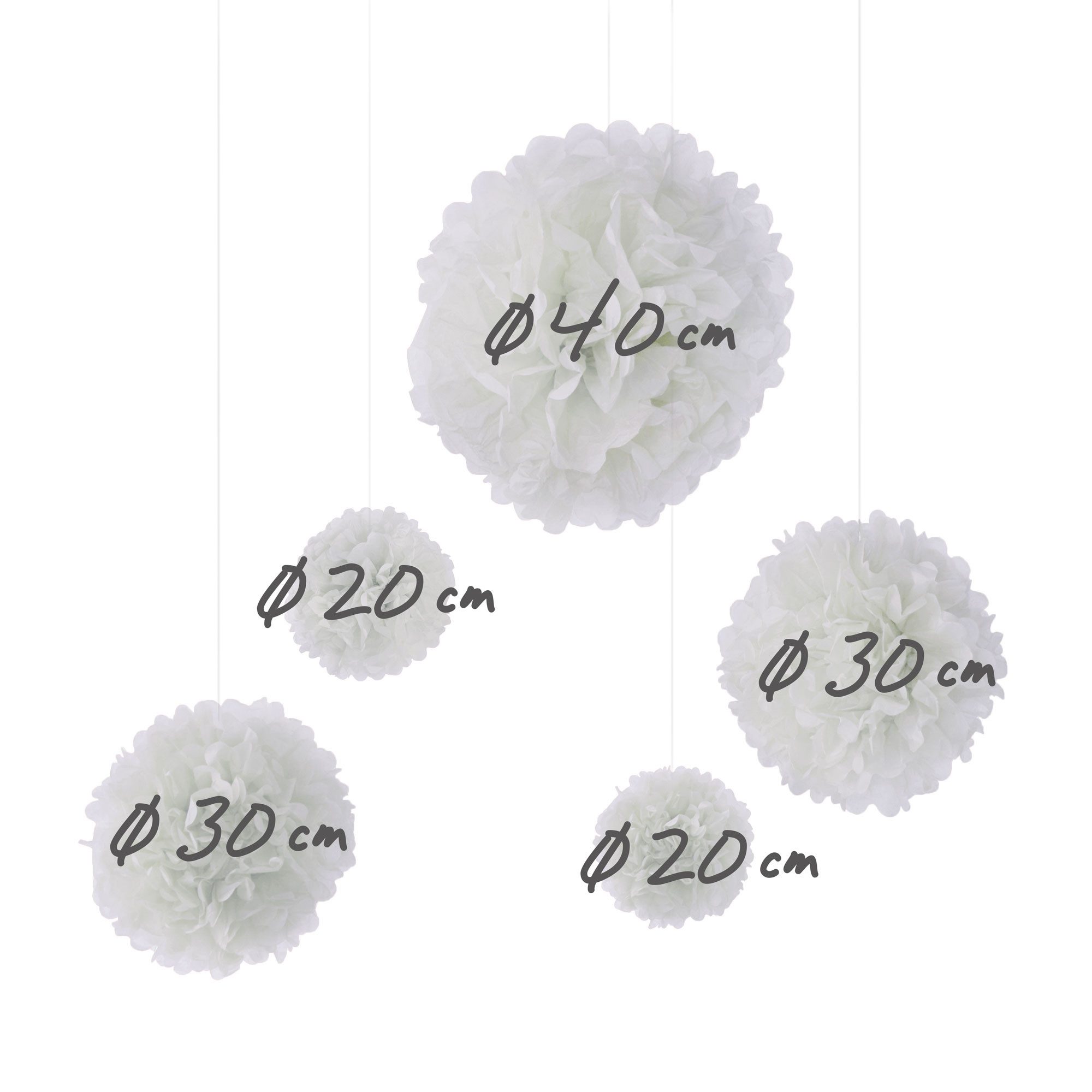 Frau WUNDERVoll Papierdekoration 5er Set Pompoms - rosa - 2x Ø20, 2x Ø30, 1x Ø40 cm Deko Hochzeit Party