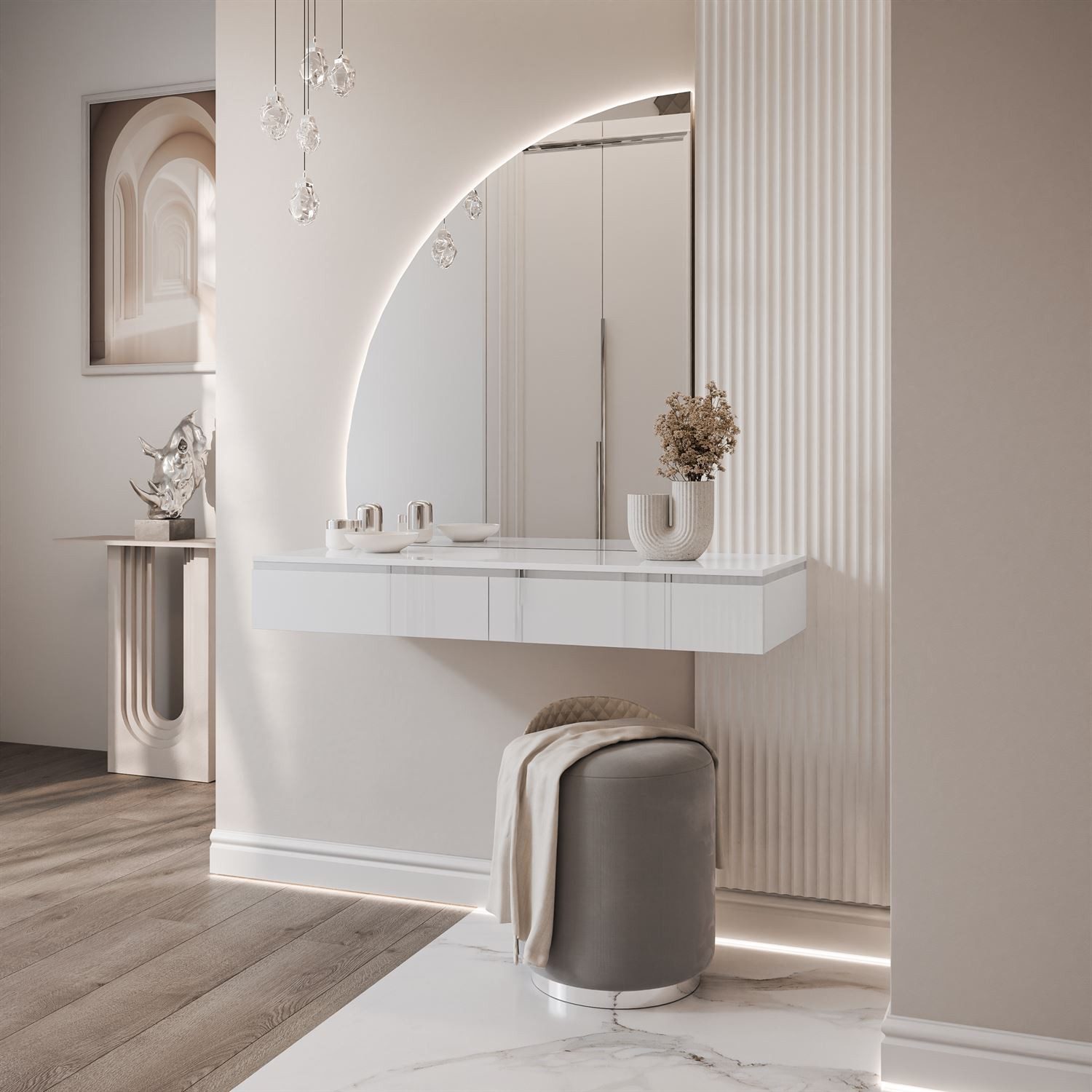 Lookway Schminktisch AURORA-Q SILVER Hängender Schminktisch mit Spiegel (1x günstig online kaufen