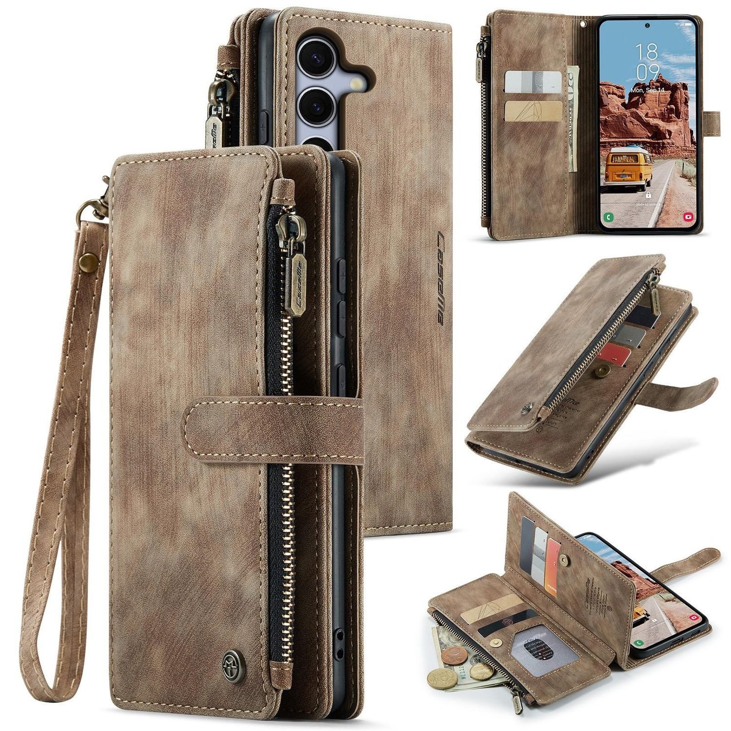 CaseMe Handyhülle Für Samsung Galaxy S25 Plus Kunstleder Multifunktion Tasche Hülle Case, Kunst-Leder Schutz Tasche Smart Case Multifunktion