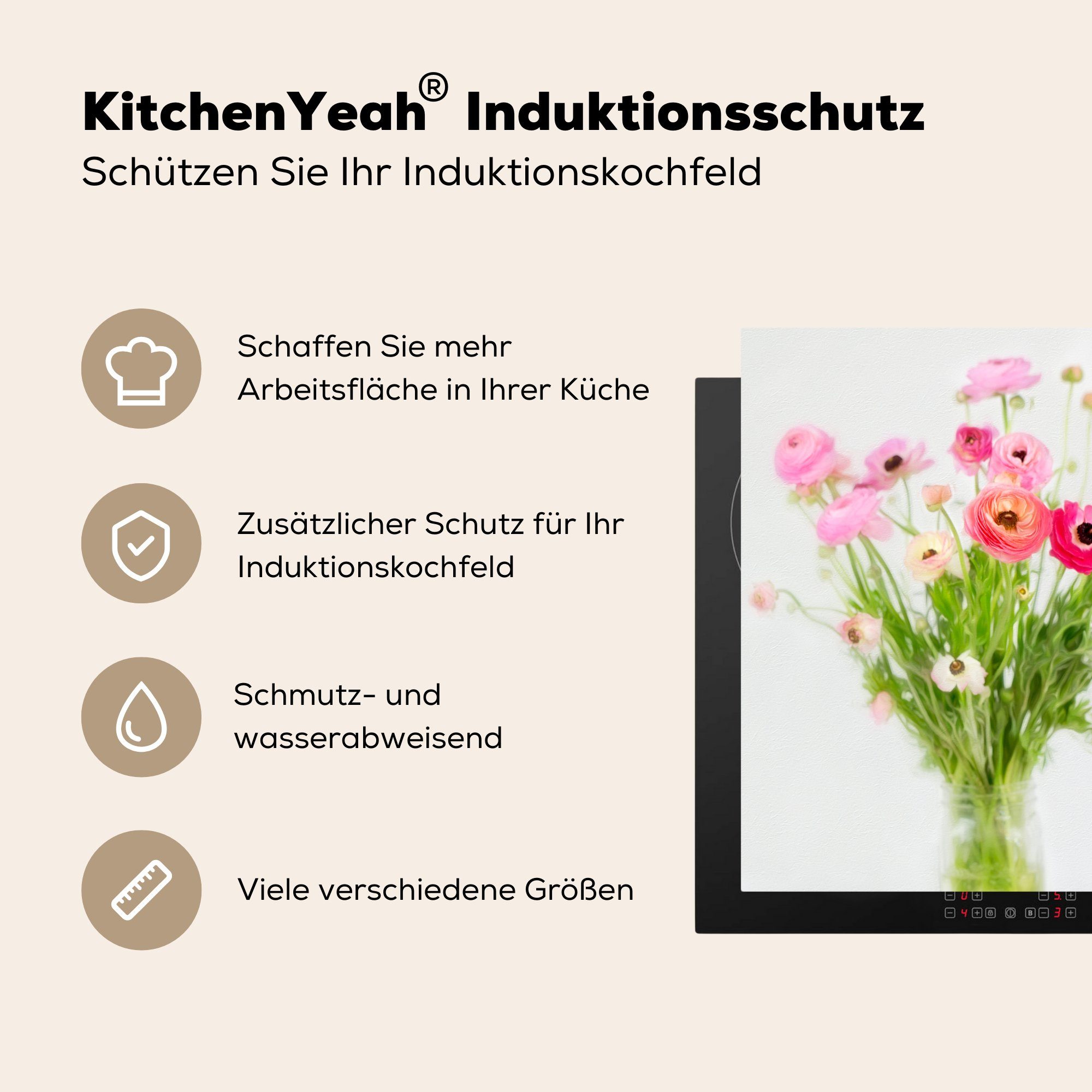küche Frühling, Blumen (1 tlg), Ceranfeldabdeckung, 78x78 - für - Stillleben cm, Herdblende-/Abdeckplatte Arbeitsplatte Vinyl, MuchoWow