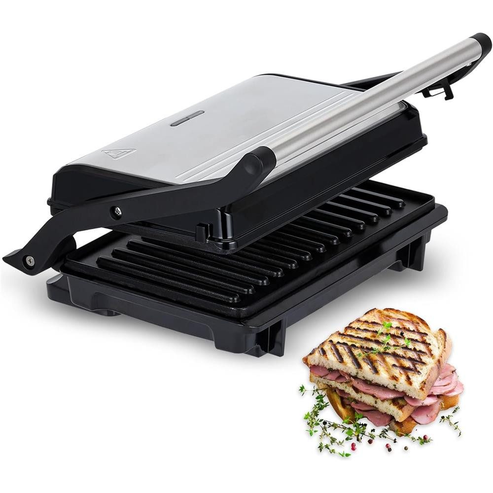 MPM Kontaktgrill MGR-13M, 1000 W, Antihaftplatten, 180° aufklappbar, Tropfschale, Temperaturautomatik