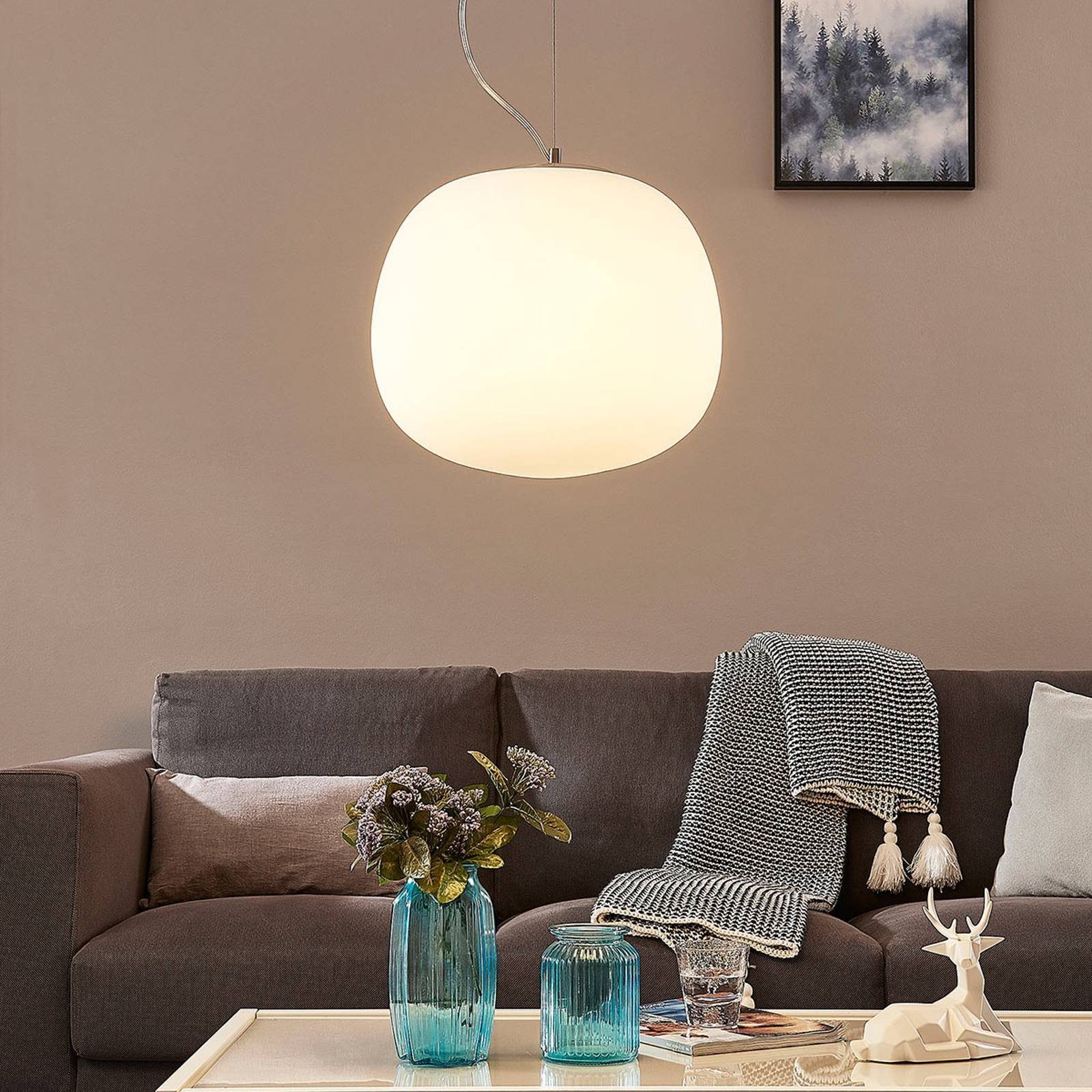 Lindby Hängeleuchte Ginevra, dimmbar, Leuchtmittel nicht inklusive, Modern, Glas, Metall, weiß, chrom, 1 flammig, E27, Deckenlampe