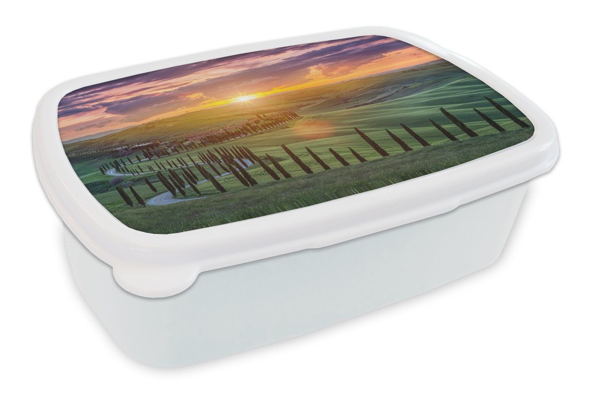MuchoWow Lunchbox Italien - Sonnenuntergang - Toskana, Kunststoff, (2-tlg), Brotbox für Kinder und Erwachsene, Brotdose, für Jungs und Mädchen weiß