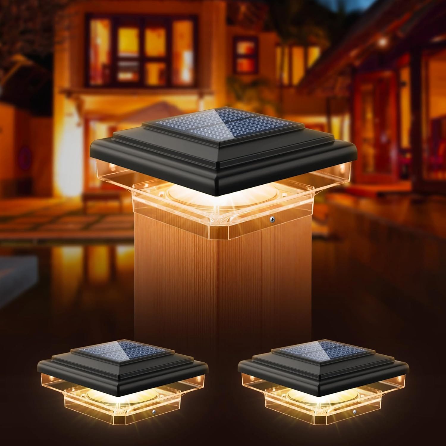 TUWENA Pfostenkappe 2 PCS Solar Pfostenkappen Licht Pfostenleuchte Außen Zaunpfosten Lampe (2 St), IP65 Wasserdicht für hölzerne Pfosten, Patio, Zaun beleuchtun – Bild 2 von 5