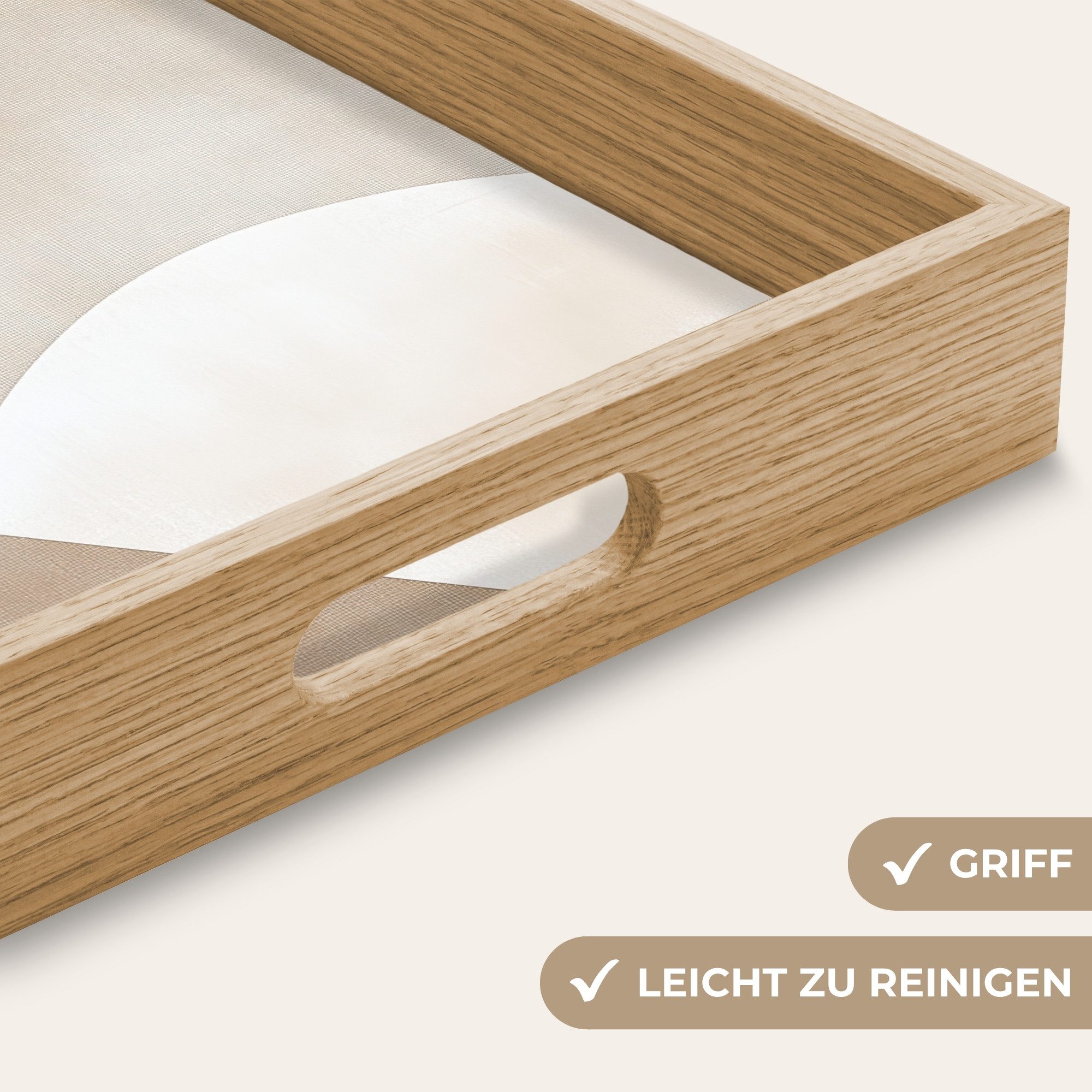 OnlyWow Tablett Rechteckig mit Henkel Braun - Japandi - Abstrakt, Eichenholz, (1-tlg), Siervierplatte, Tray, Frühstücksbrett