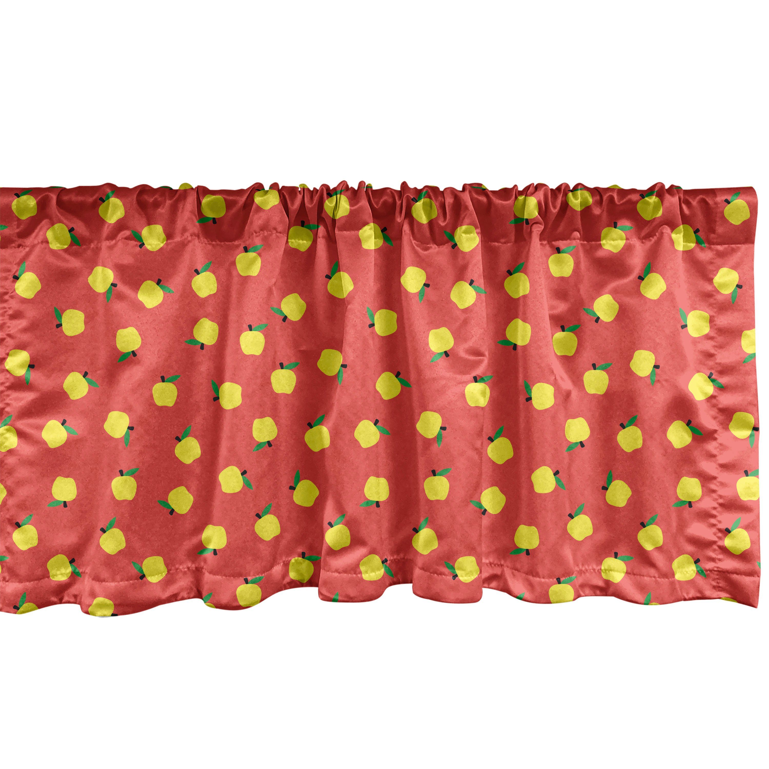 Scheibengardine Vorhang Volant für Küche Schlafzimmer Dekor mit Stangentasche, Abakuhaus, Microfaser, Frucht-Kunst Gelbe Äpfel mit Blättern