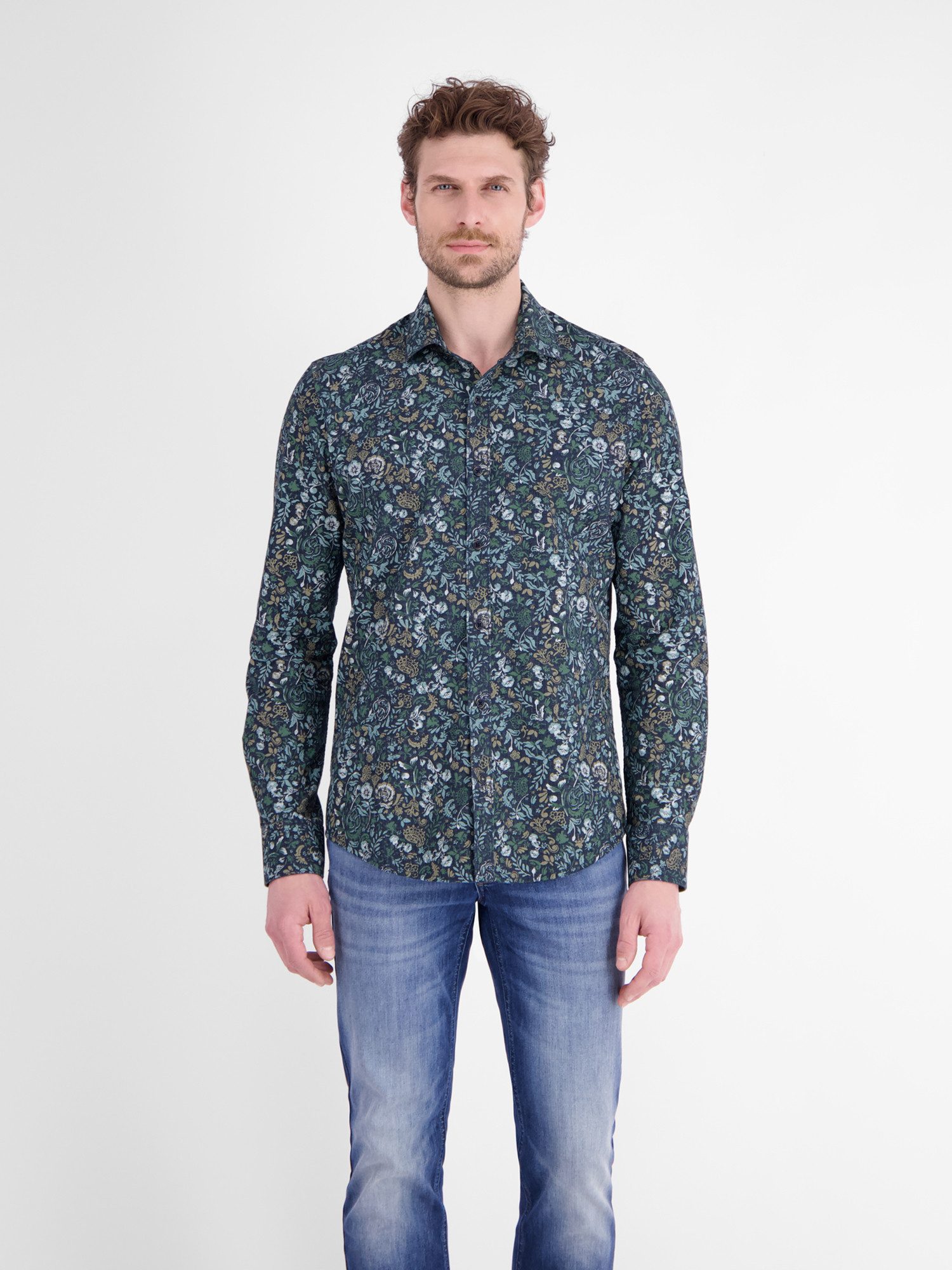 LERROS Langarmhemd Herrenhemd mit floralem Print aus leichtem Baumwollmix