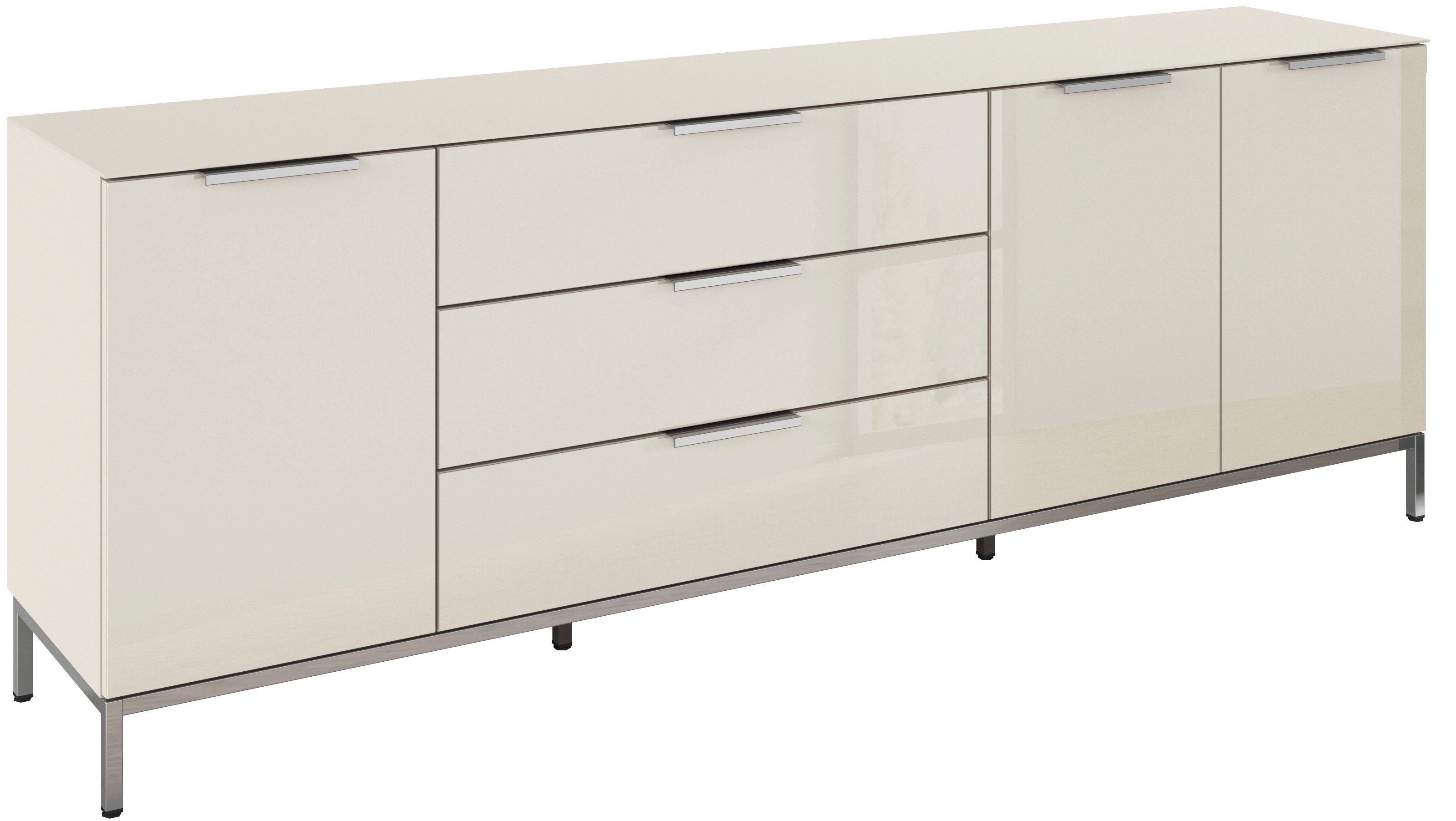 rauch Kombikommode Kommode Türkommode Sideboard Kombikommode FLIPP mit Glasfront (Breite 200 cm mit 2 Einlegeböden), 3-türig, 3 Schubladen, Soft-Close-Funktion, Oberboden und Front Glas