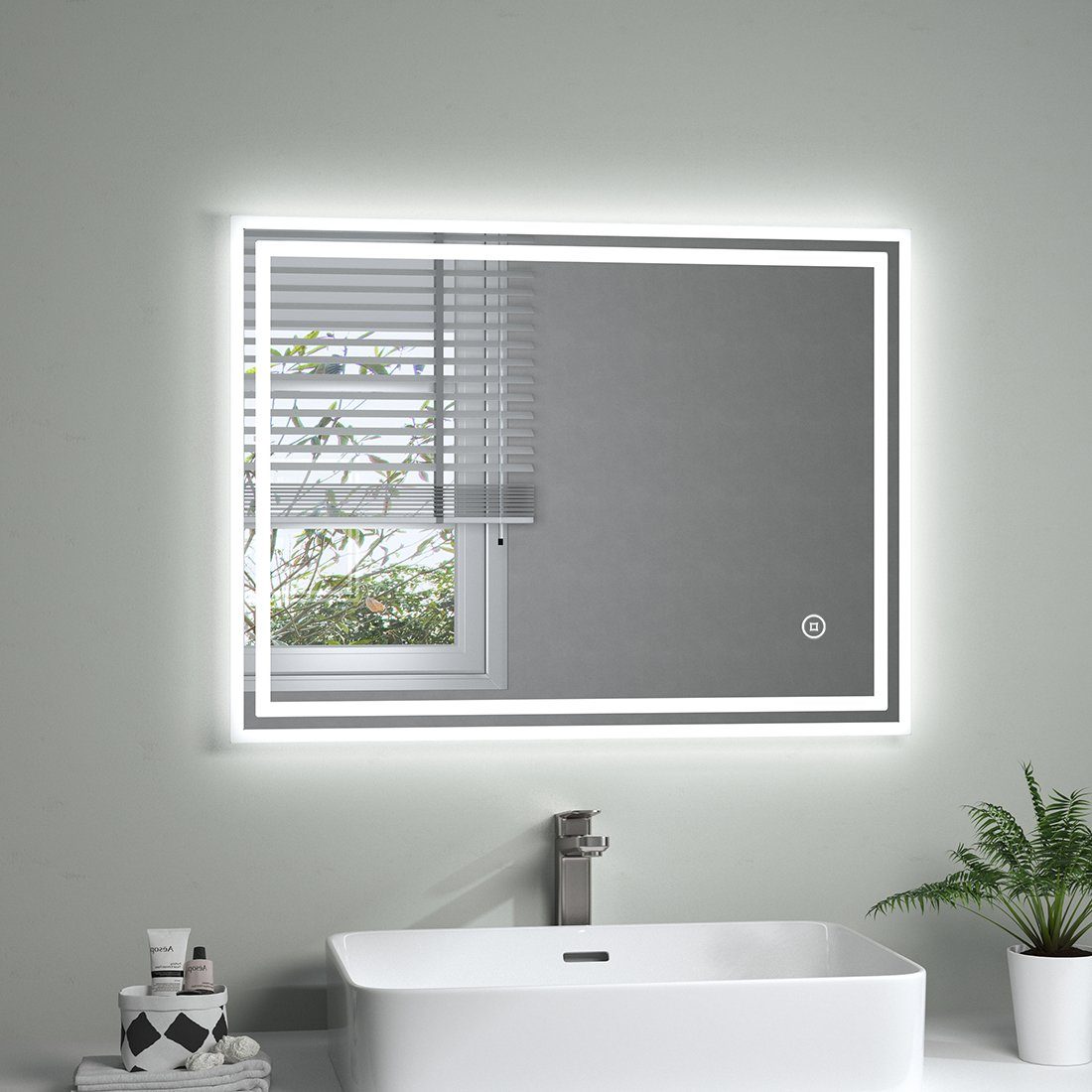 S'AFIELINA Badspiegel Rechteckiger LED Badspiegel Badezimmerspiegel mit Beleuchtung, 3 Lichtfarben,Helligkeit Einstellbar,Beschlagfrei,IP44