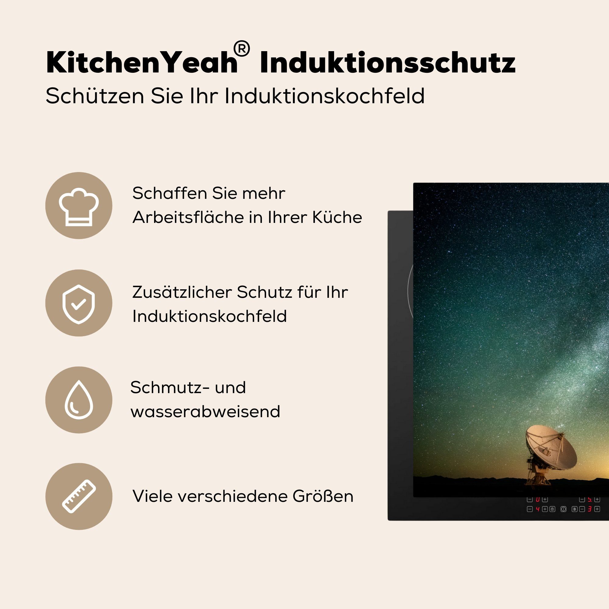 MuchoWow Herdblende-/Abdeckplatte Sterne - Weltraum küche, für 81x52 Vinyl, Ceranfeldabdeckung cm, (1 die Radar, Induktionskochfeld tlg), - Schutz