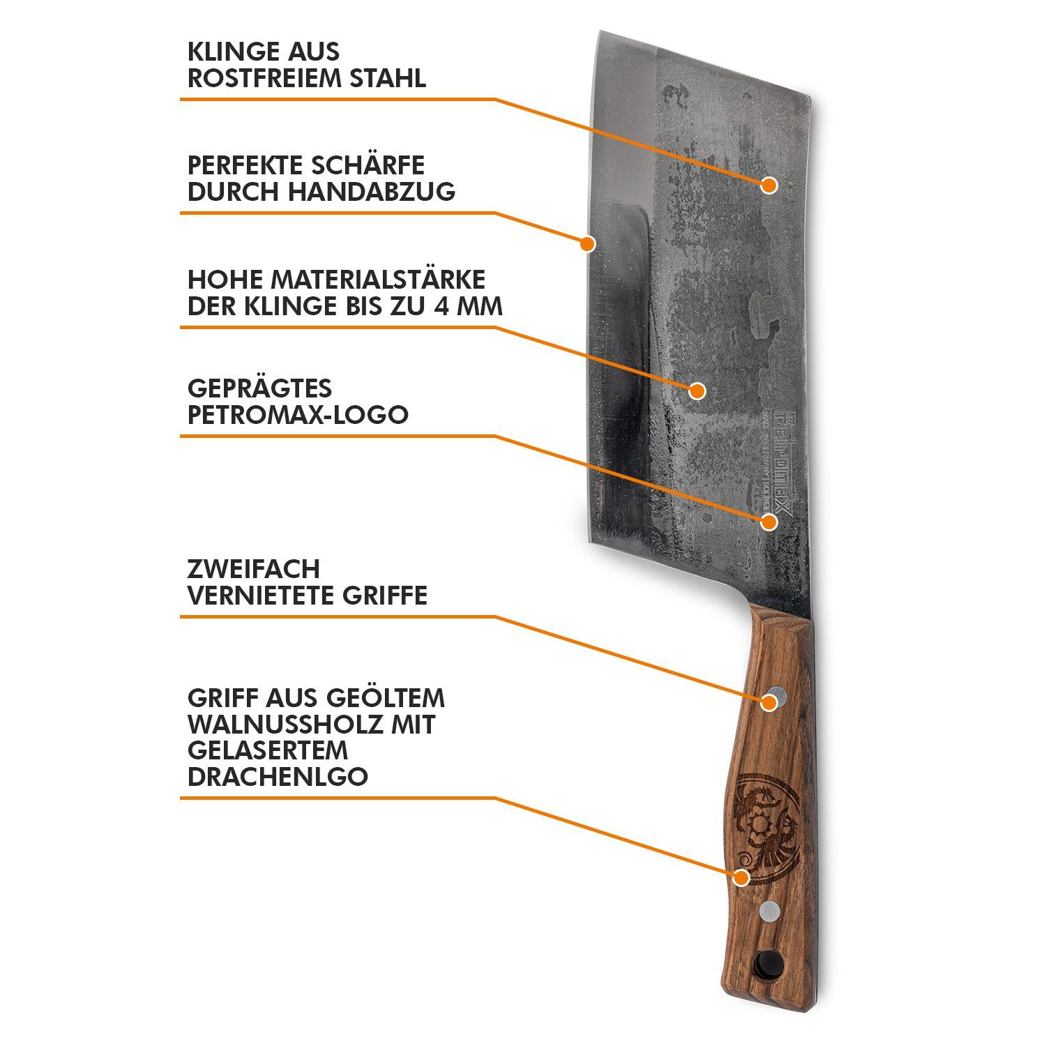Petromax Hackmesser Hack-Messer Solingen 33cm Glattschliff Solingen, Klinge 17 cm, langlebig, aus hochwertigen Klingenstahl