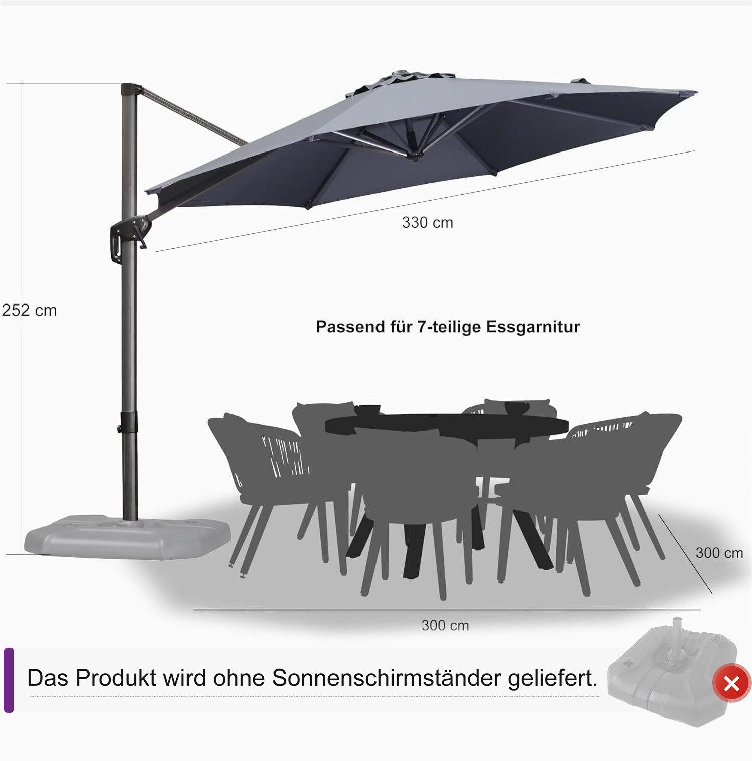 PURPLE LEAF Ampelschirm Runder Terrassenschirm, Alu günstig online kaufen