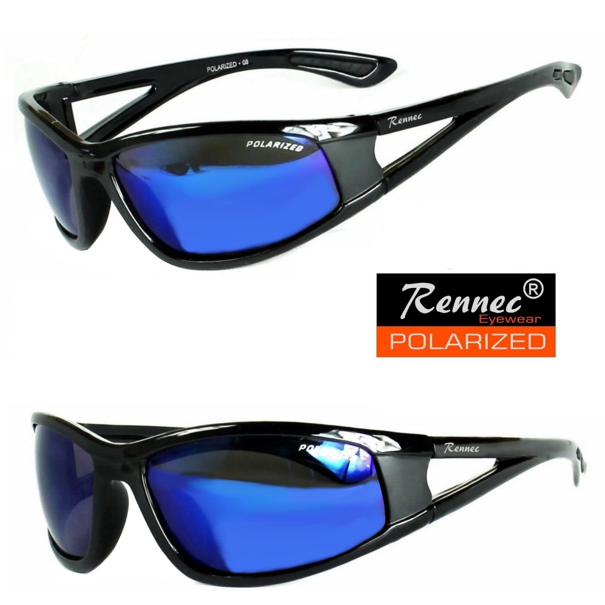 Rennec Sonnenbrille (Sportbrille Herren Angelbrille Polbrille Leichtgewicht mit Hardcase) Sport Sonnenbrille Polarisiert Schwarz Getönt oder Farbig Verspiegelt