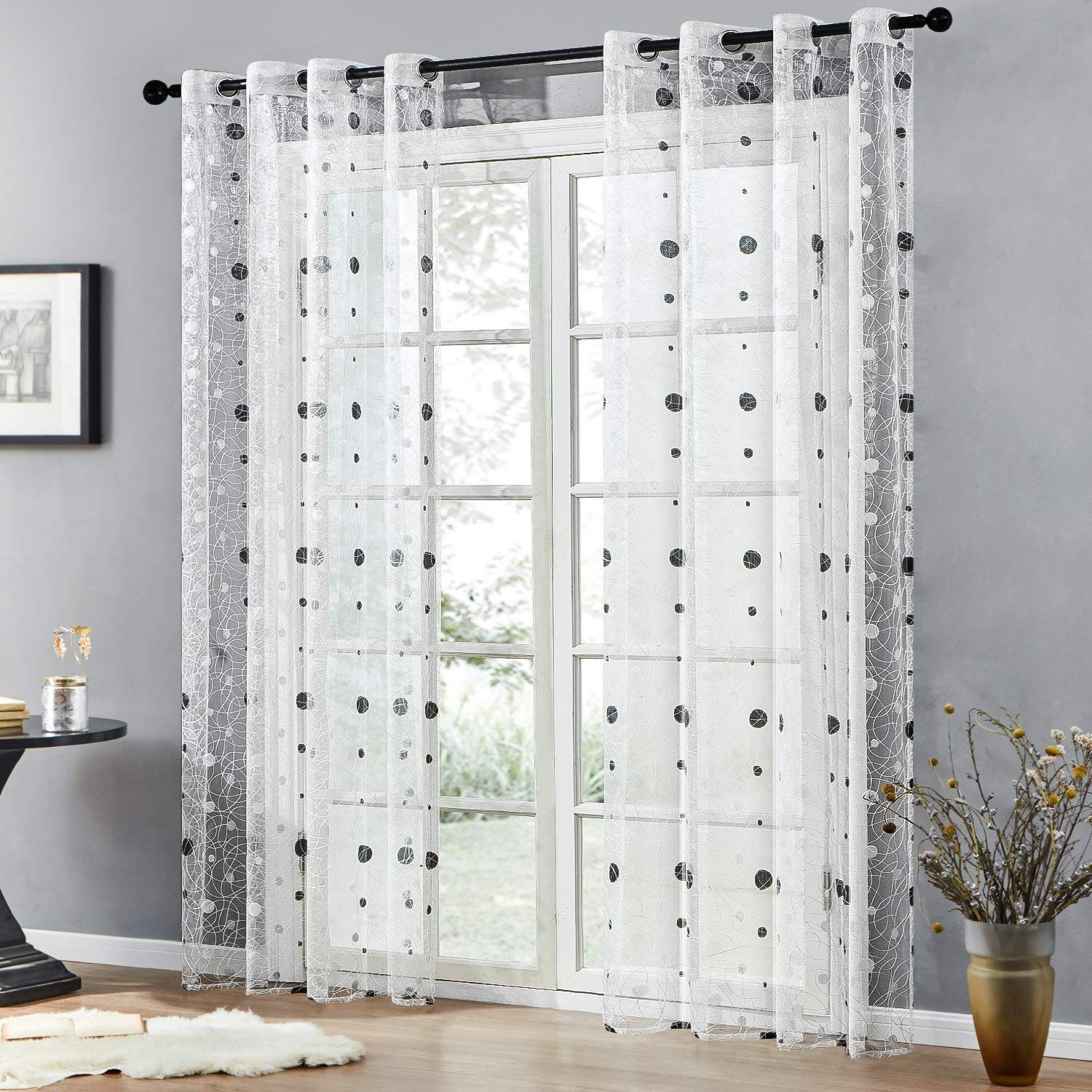 BYSURE Gardine (2 St), Ösen, halbtransparent, mit gestickten Punkten günstig online kaufen