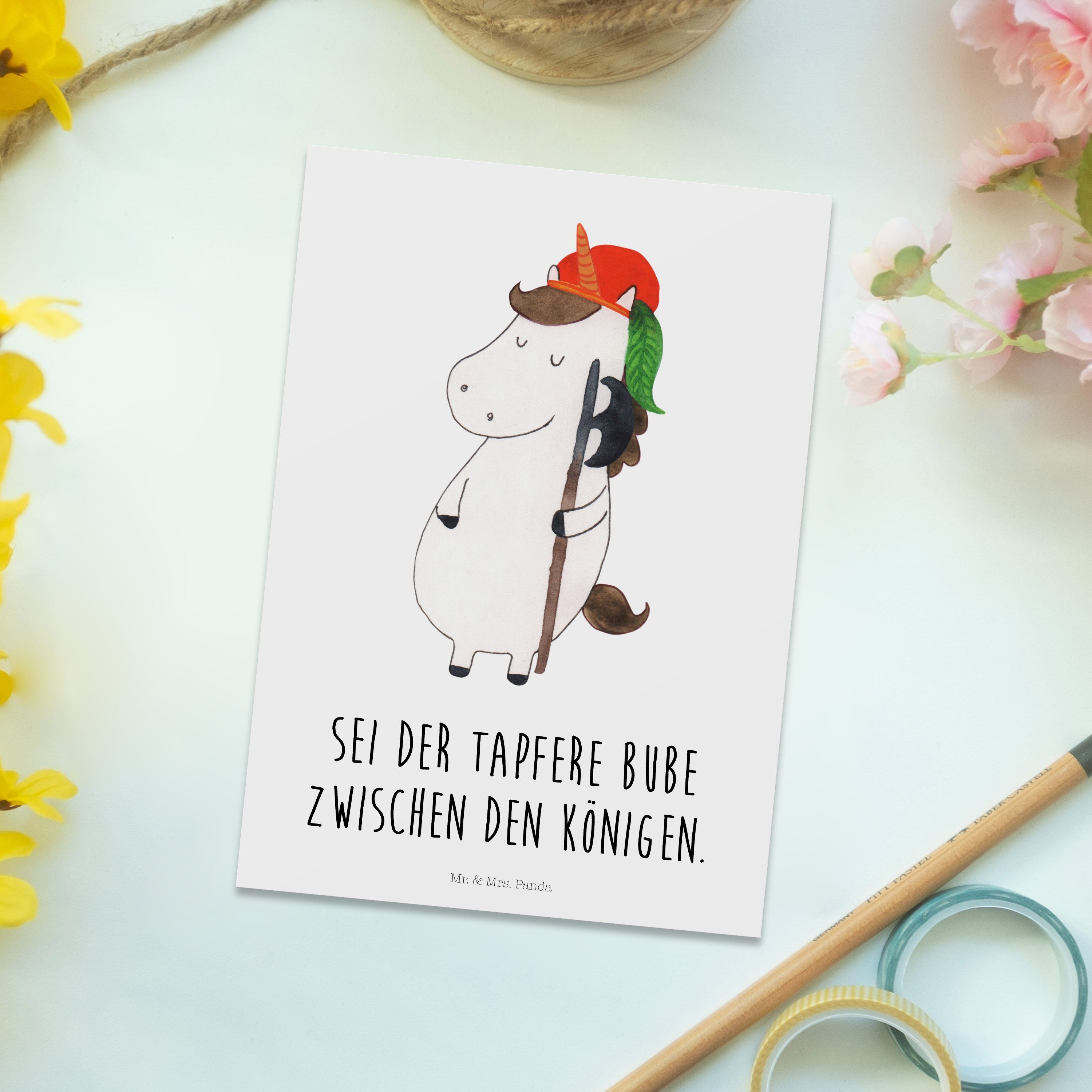Mr. & Weiß - Einhörner, Panda Geschenk, Bube - Mittelal Unicorn, Einhorn Pegasus, Mrs. Postkarte