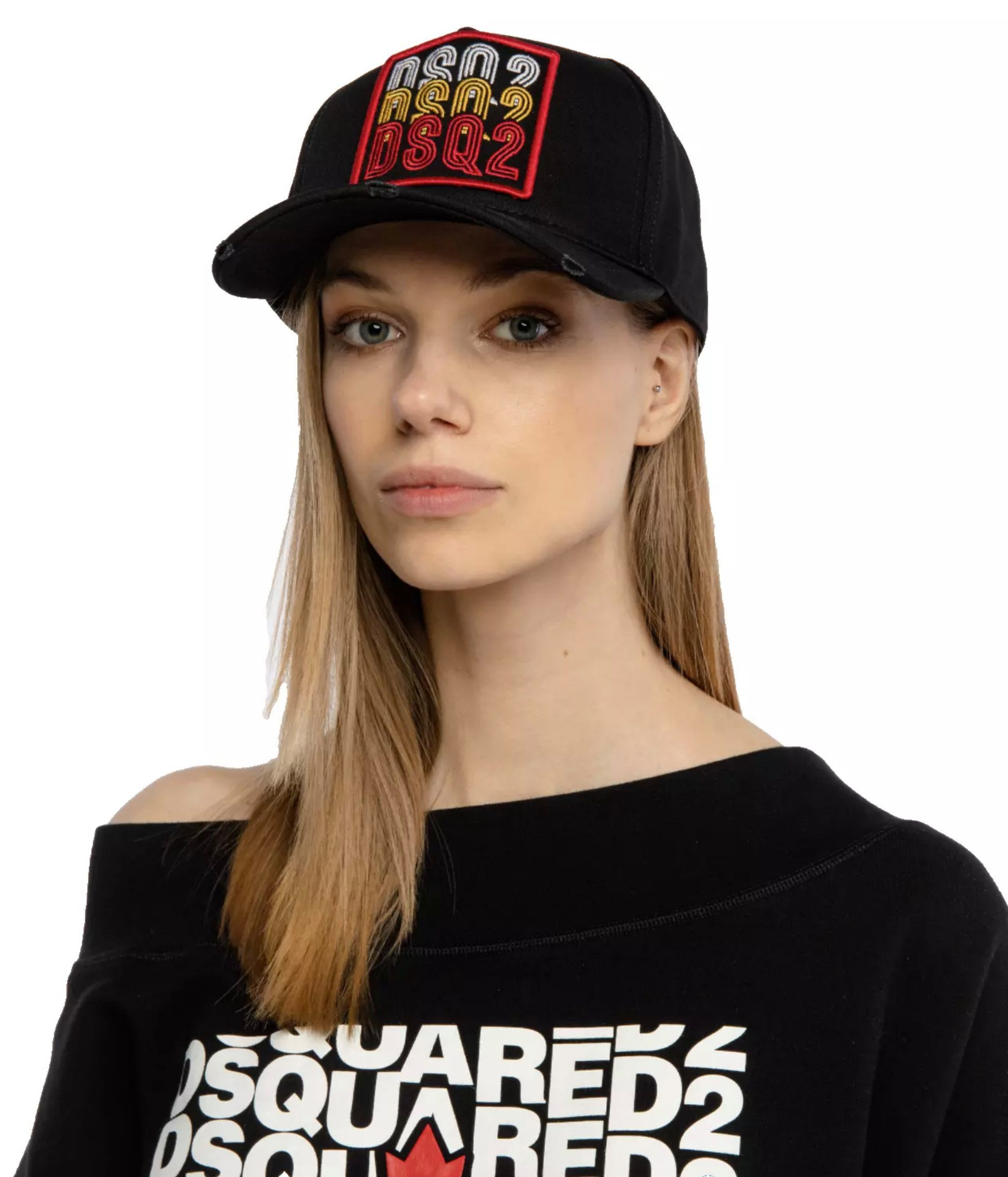 Dsquared2 Baseball Cap Basebalkappe Multi Logo Baseballcap Kappe Schwarz Streetwear trifft auf Luxusmode-ideal für Individualisten.