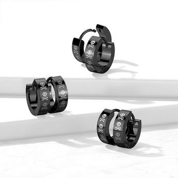BUNGSA Creolen-Set Creolen schwarz mit Totenkopf Design aus Edelstahl Unisex (1 Paar (2 Stück), 2-tlg), Ohrschmuck Ohrringe