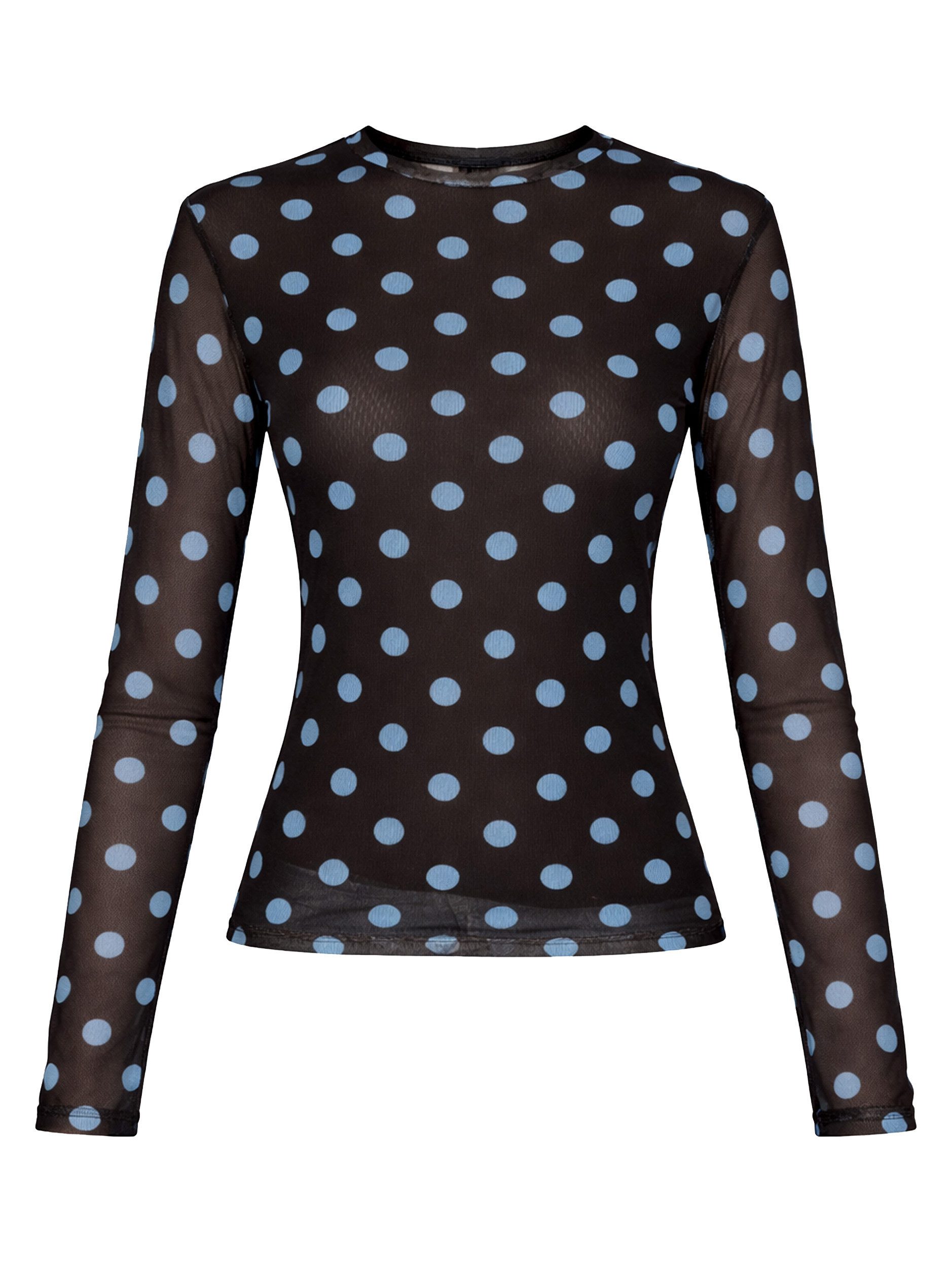 SASSYCLASSY Langarmshirt Mesh Langarmshirt mit Punkten für Damen Leichtes Shirt mit gefütterter Vorderseite und Rundhalsausschnitt