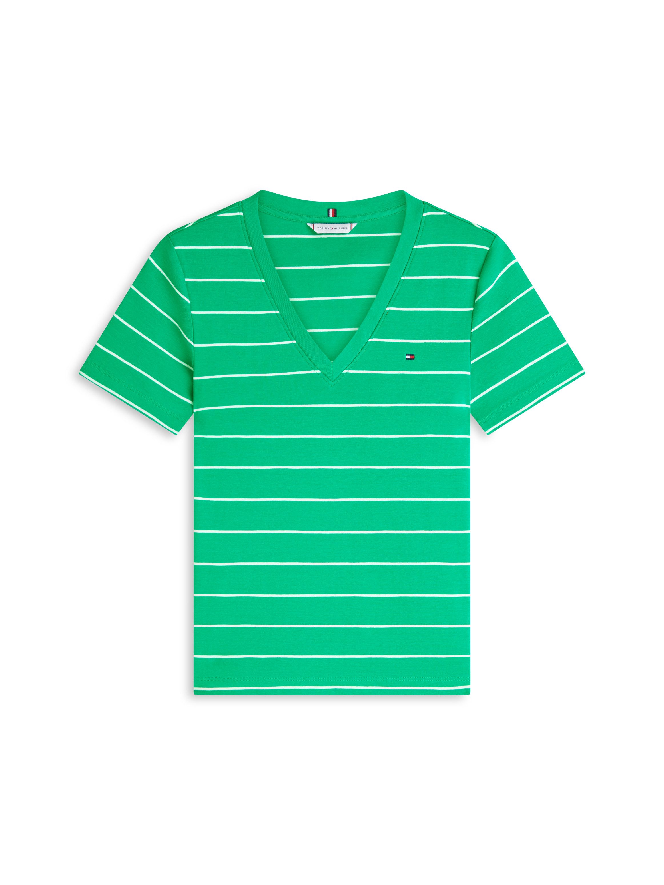 Tommy Hilfiger T-Shirt SLIM CODY V-NECK SHORT SLEEVE aus Baumwolle, Logostickerei, gestreift – Bild 5 von 5