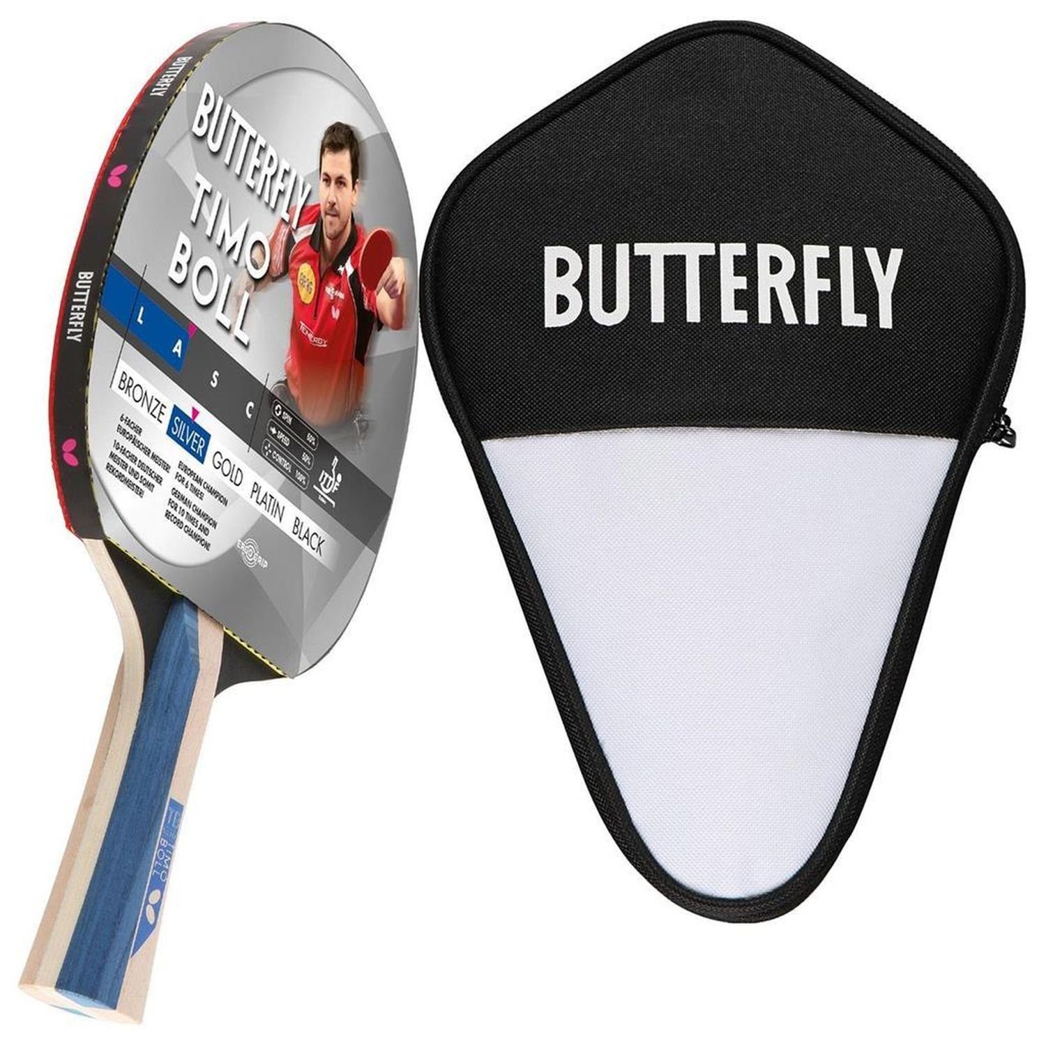 Tischtennisschläger 1x Timo Boll Silber 85016 + Cell Case 1