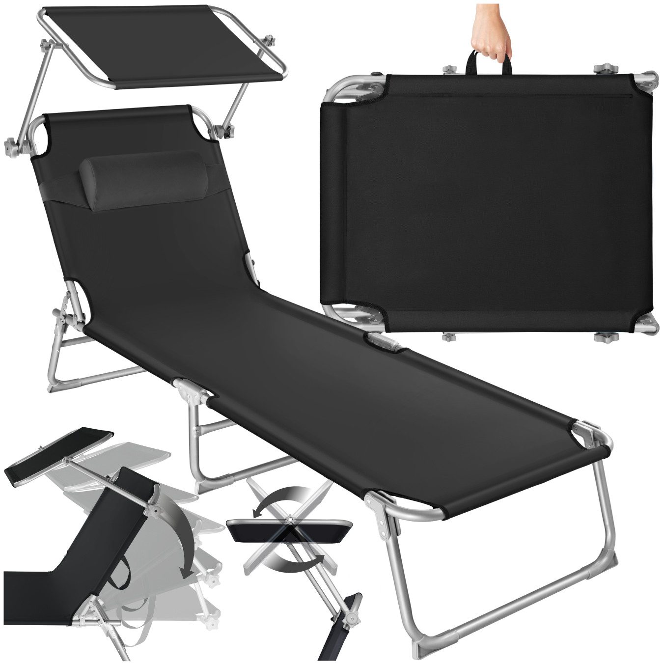 tectake Gartenliege Sonnenliege 4-stufig mit Kopfpolster, 1 St., Robuste Dr günstig online kaufen