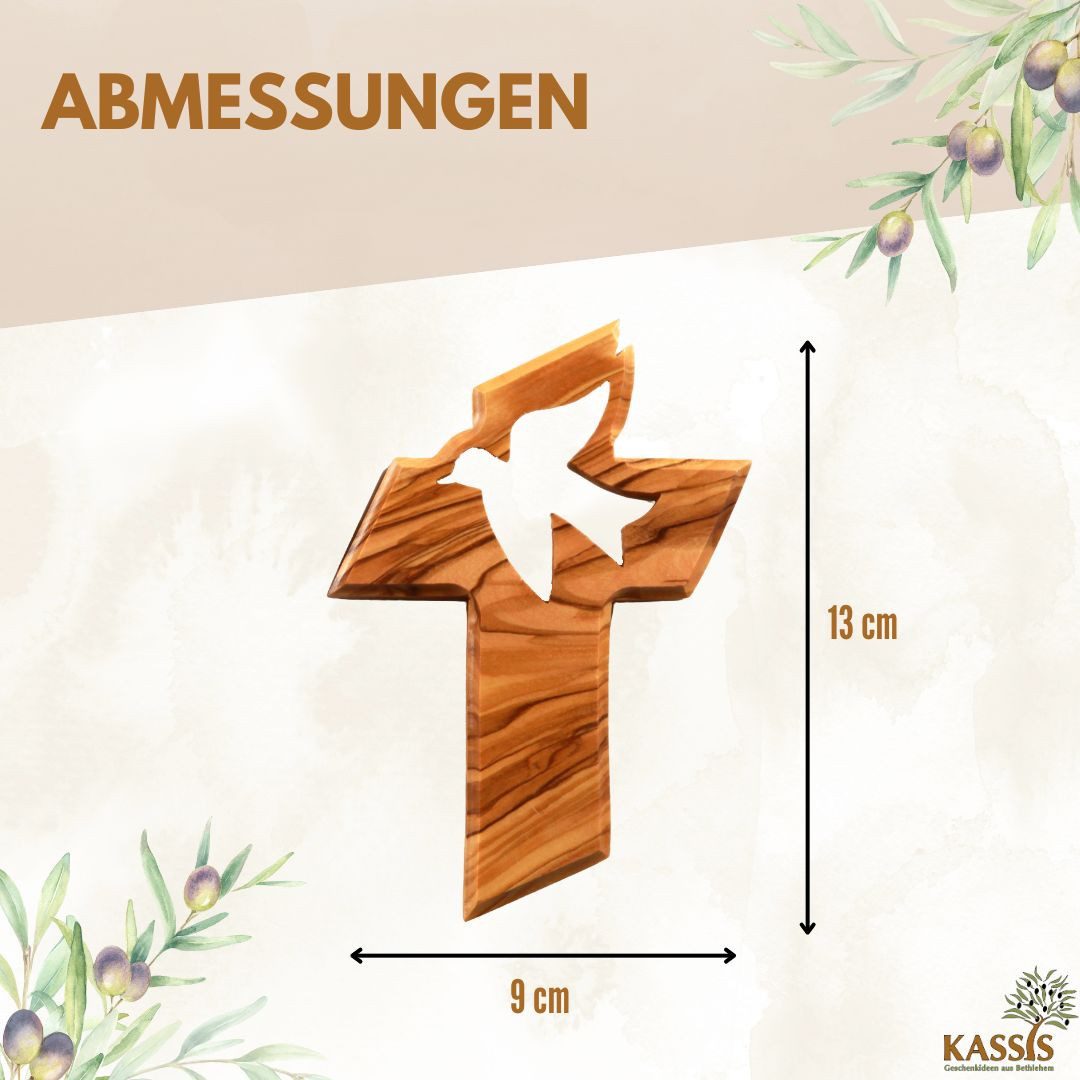 Kassis Geschenkartikel Wanddekoobjekt Olivenholz Kreuz mit Friedenstaube 13 cm Geschenk zu mehreren Anlässen, Hergestellt in Bethlehem, Ideales Geschenk zu mehr – Bild 3 von 5
