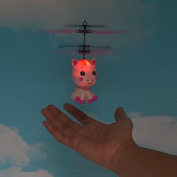 Kögler Spielzeug-Hubschrauber Kögler Mini Flyer Einhorn weiß/pink Flieger mit Fernbedienung & LED Höhe 16 cm