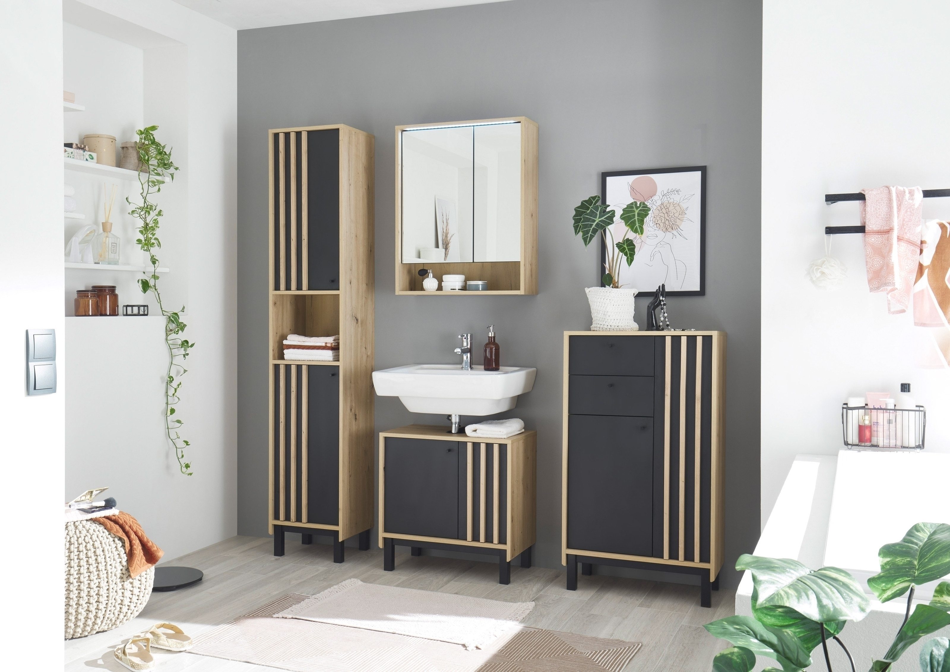 freiraum Badezimmer-Set Vassili, (4-St), 198 x 195 x 36 cm (B/H/T)