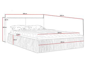 storez24 Polsterbett Malibu, mit gepolstertem Kopfteil, Massivholz, Lattenrost, Samtstoff