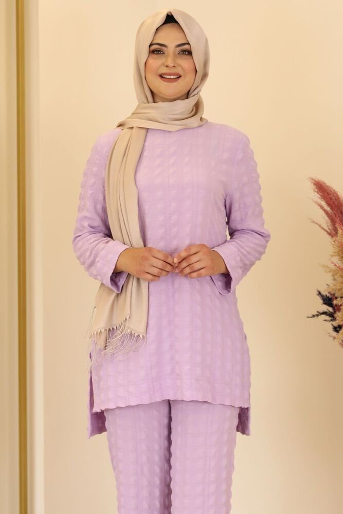 fashionshowcase Hosenanzug Sommerlicher Damen Longtunika-Anzug - Modischer Hijab Zweiteiler (Set, Hose & Longtunika) Lässige Passform