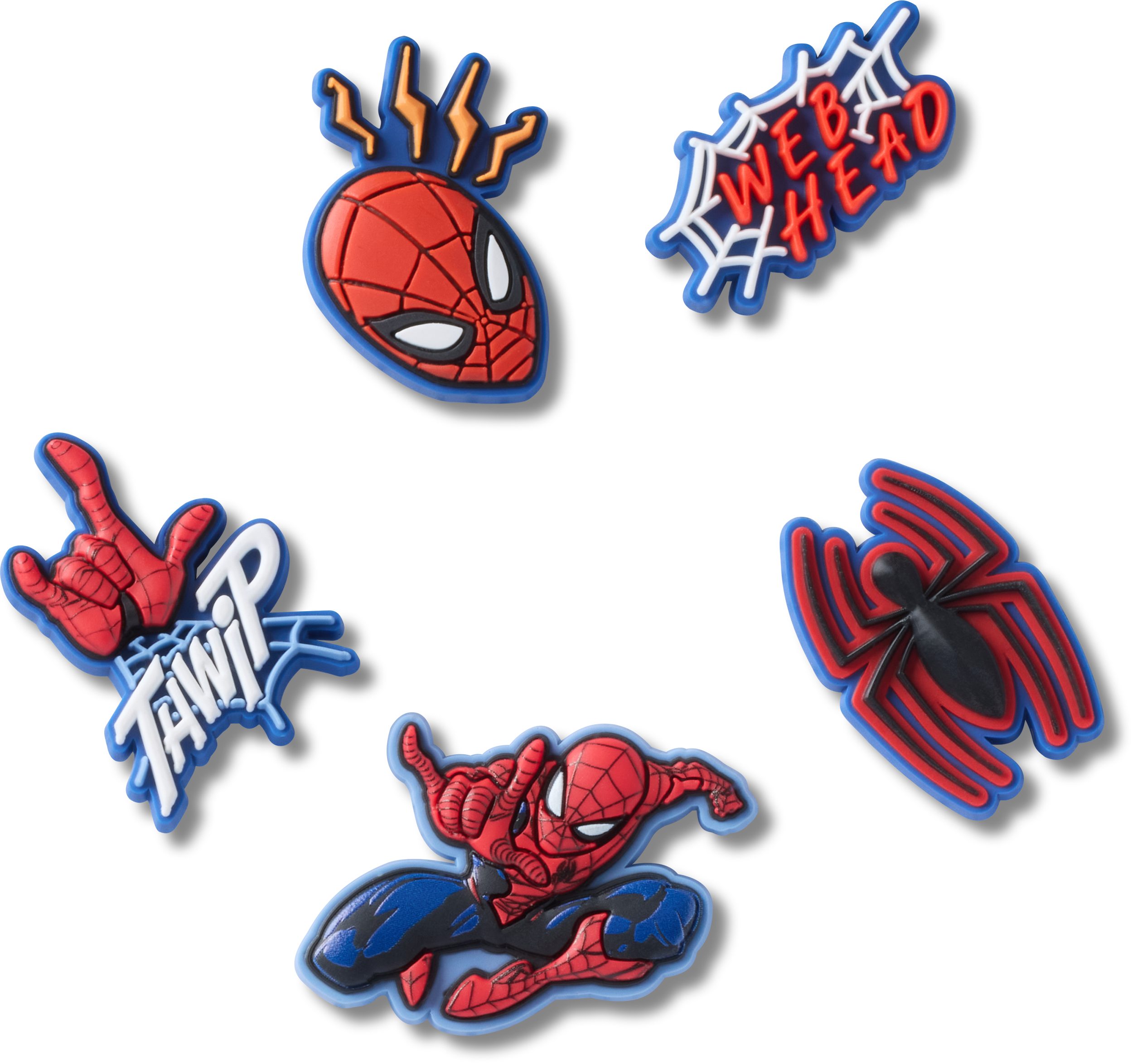 Crocs Schuhanstecker Jibbitz™ Spiderman (Set, 5-tlg., Kein Spielzeug. Nicht für Kinder unter 3 Jahren geeignet), Charms, Anstecker mit Spiderman Motiven