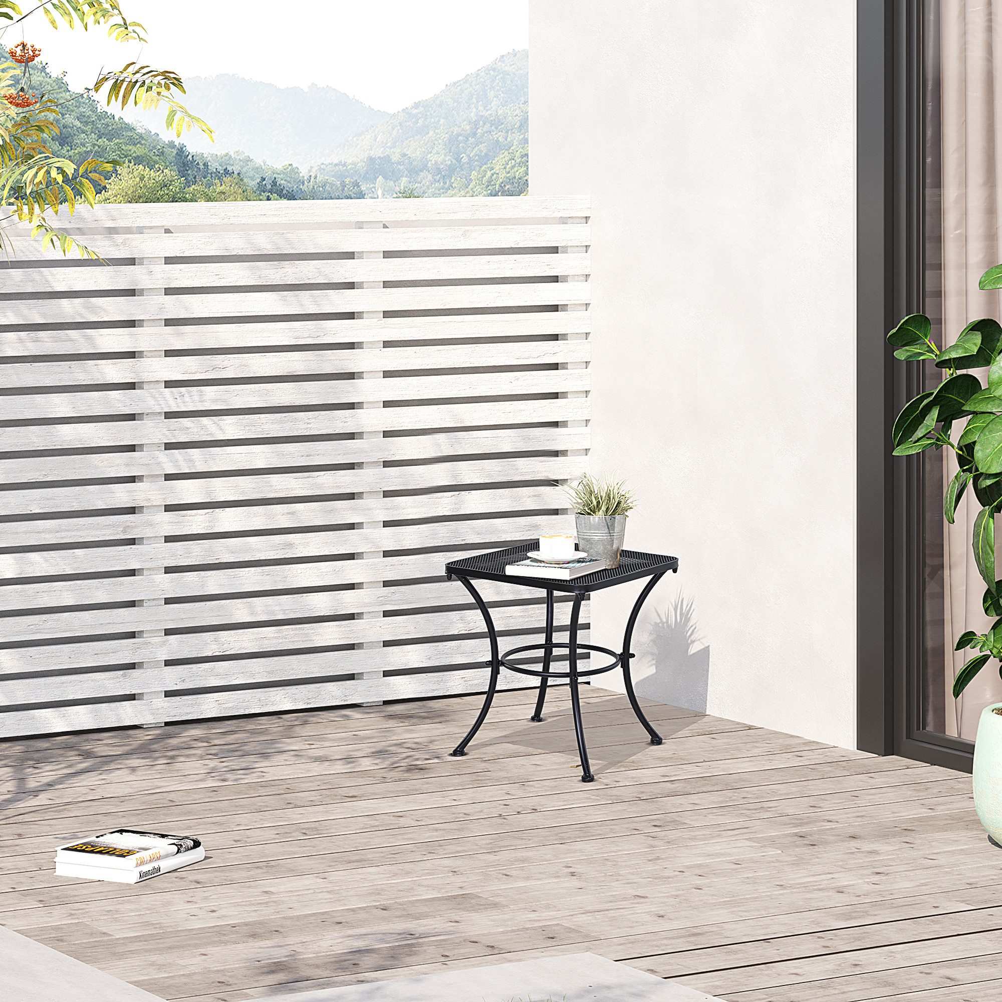 OKWISH Beistelltisch 45x50x45 cm aus Metall – schwarz, Mesh-Tischplatte (Packung, 1-St., Gartentisch & Balkontisch für Terrasse & Garten), Kompakter Kaffeetisch für Outdoor-Bereiche & Balkonnutzung