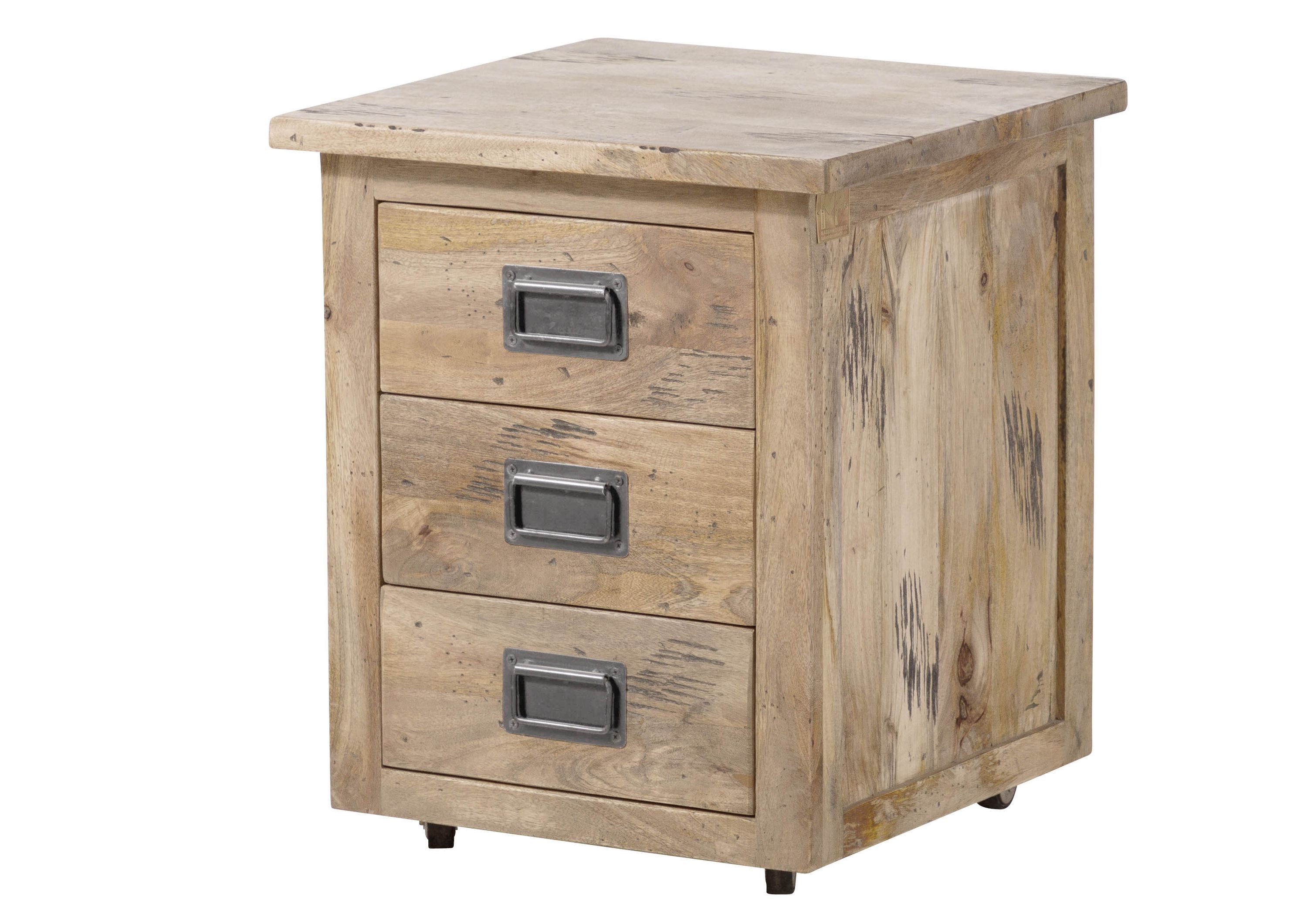 Massivmoebel24 Rollcontainer RAILWAY, (Rollcontainer Mango 50x50x60 whitewash lackiert RAILWAY #3003), Rollcontainer Mango 50x50x60 whitewash lackiert RAILWAY #3003