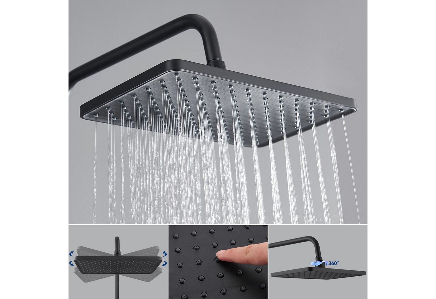 Thumbnail - Lonheo Max Duschsystem mit Thermostat,Aufbewahrungsbrett Schwarz Duscharmatur Duschset, Höhe 126.5 cm, 2 Strahlart(en), ...