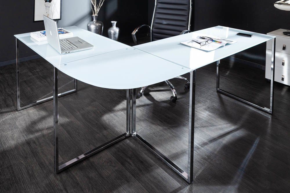 riess-ambiente Eckschreibtisch BIG DEAL 180cm weiß / silber, Arbeitszimmer · Glas · Metall · groß · Modern Design · Home Office