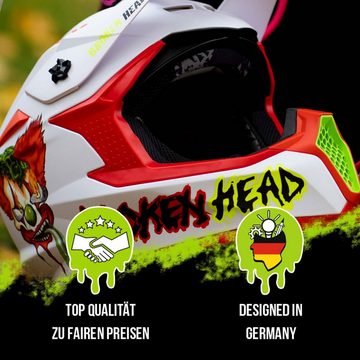Broken Head Motocrosshelm Freakzone Weiß-Rot (Mit MX-Brille Struggler Rot), Verrücktes Clown-Motiv