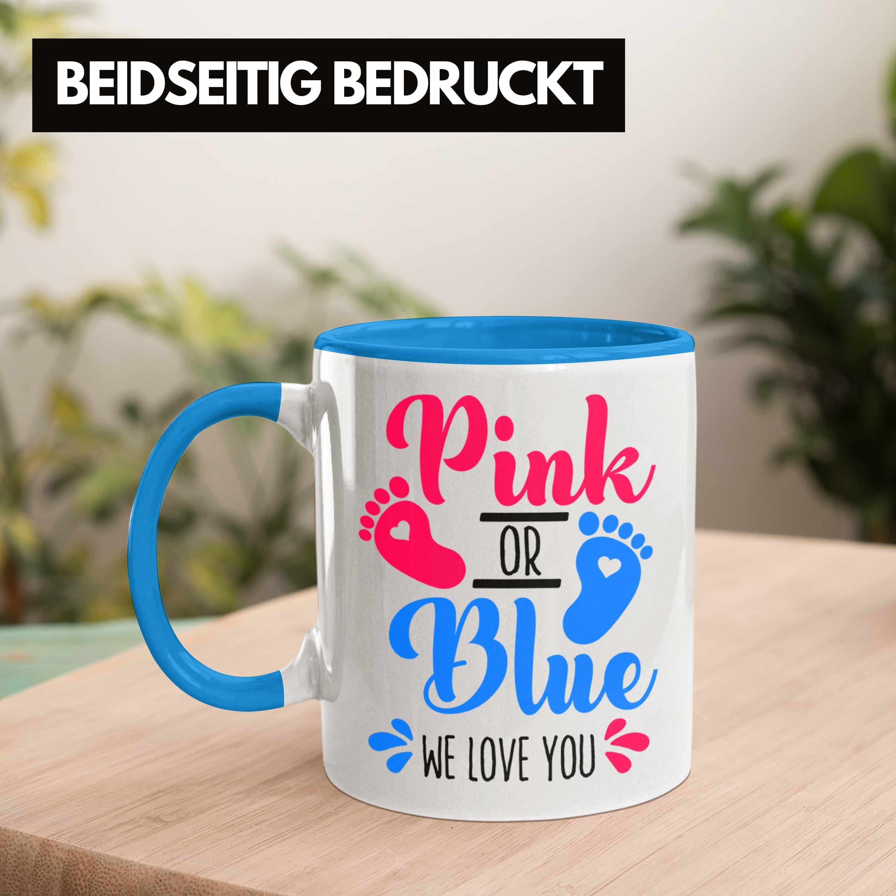 Trendation Tasse Tasse Gender Reveal Love Blue We Überraschun Pink Or Baby Geschenk You Blau